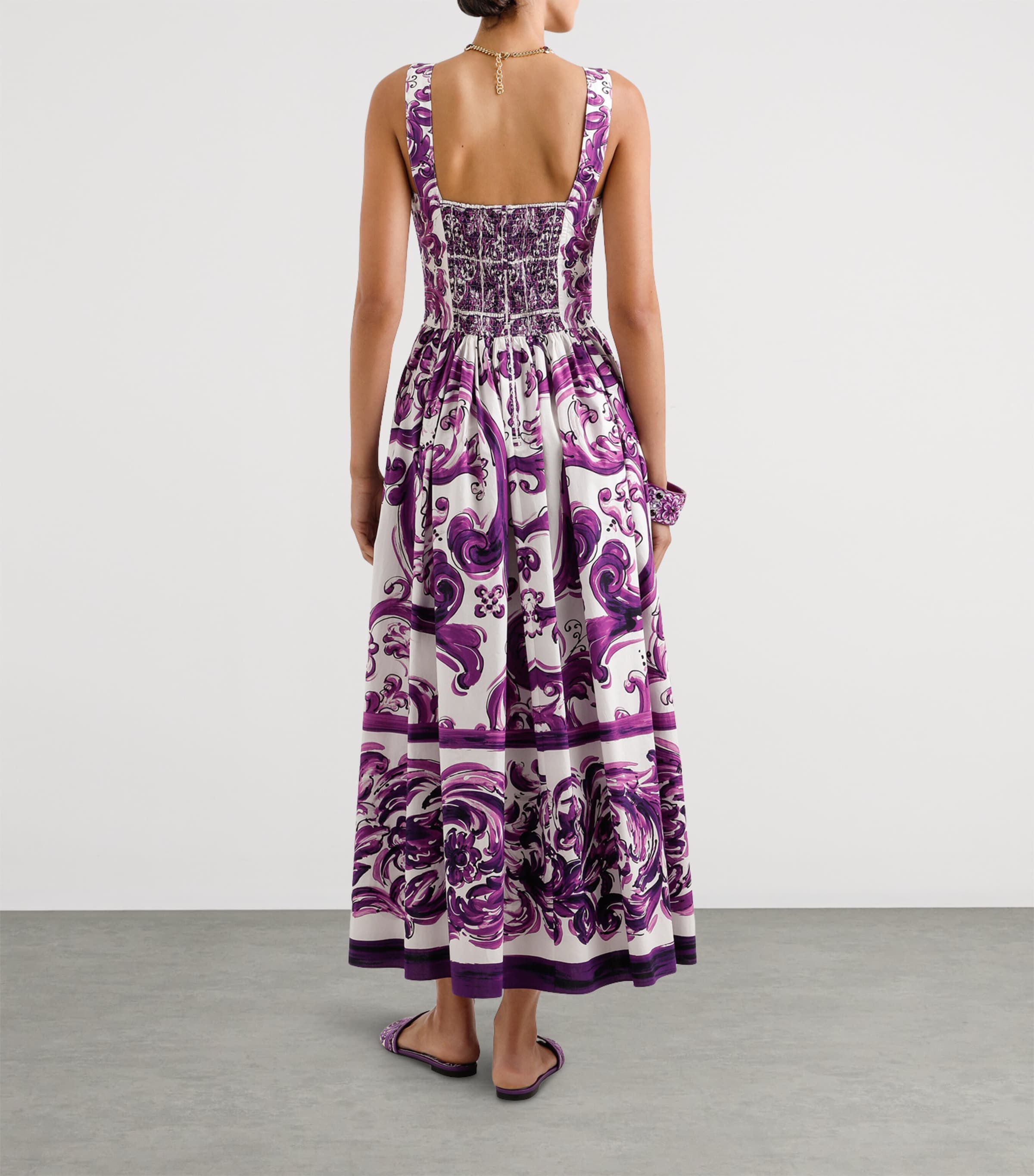 Cotton Majolica Print Pleated Maxi Dress HP5DQ-MIX MAIOLICA Image 4