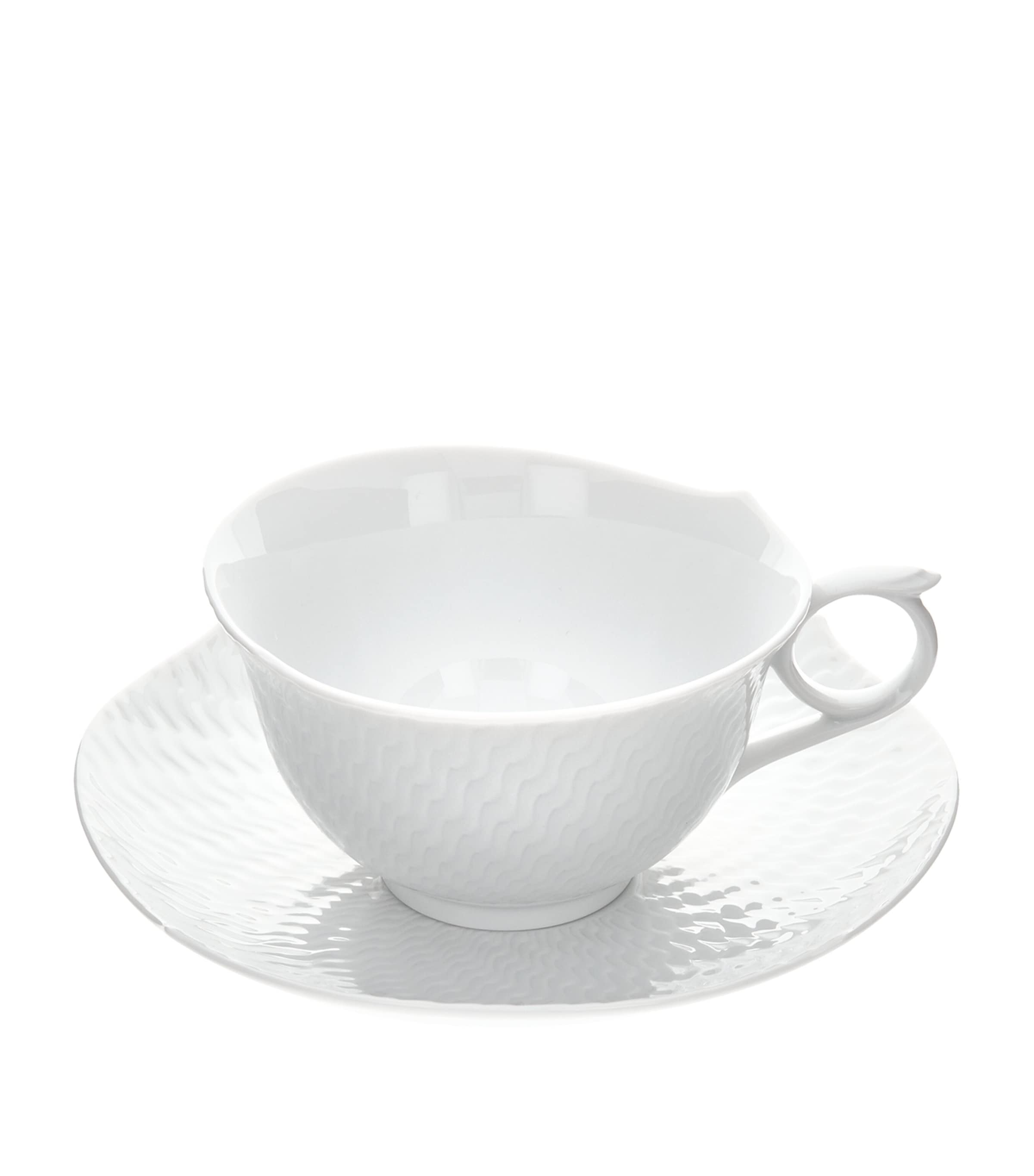 Meissen Waves Relief Teacup And Saucer In White