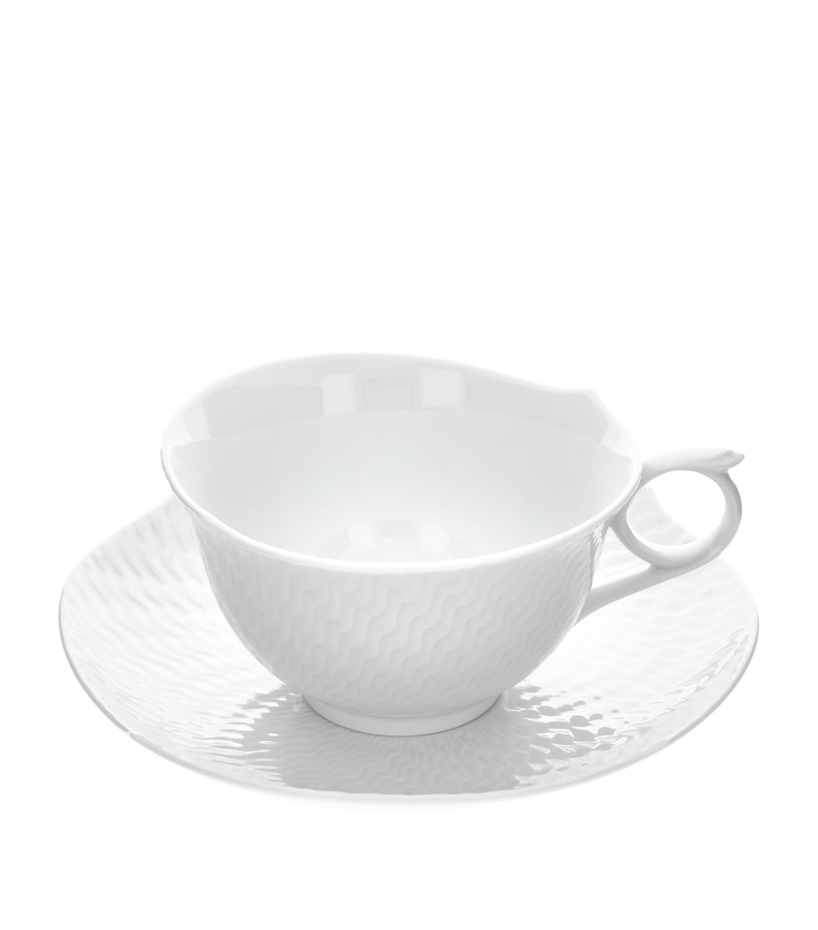 Waves Relief Teacup and Saucer WHITE Image 1