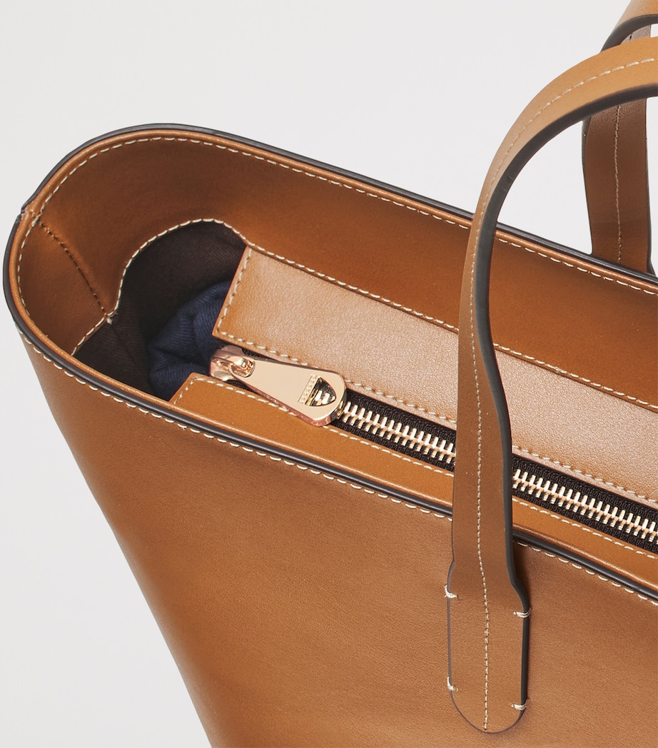 Leather East West Tote Bag TAN Image 4