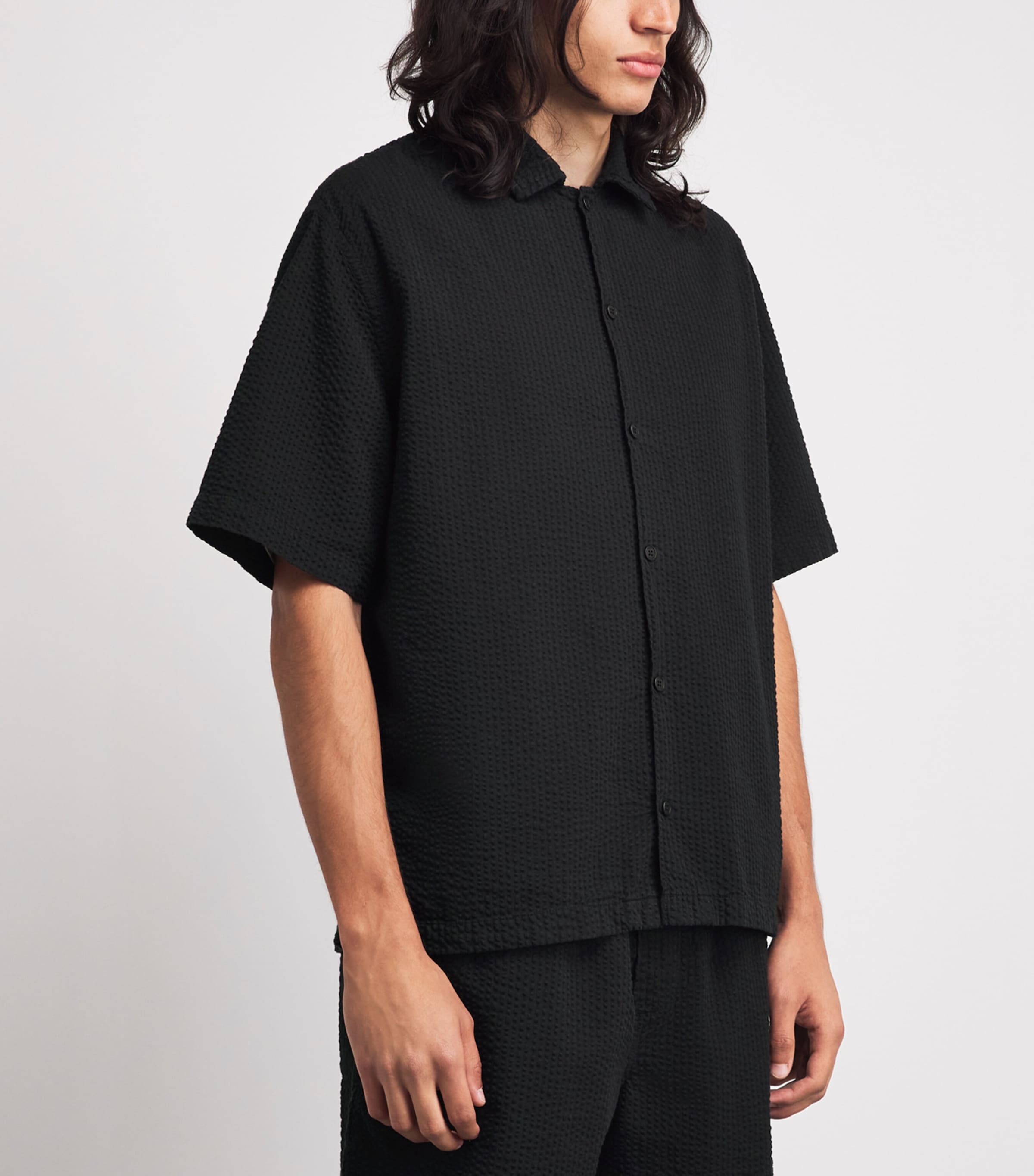 Wax London Mens Cotton Seersucker Keats Short-Sleeve Shirt Black Image 4