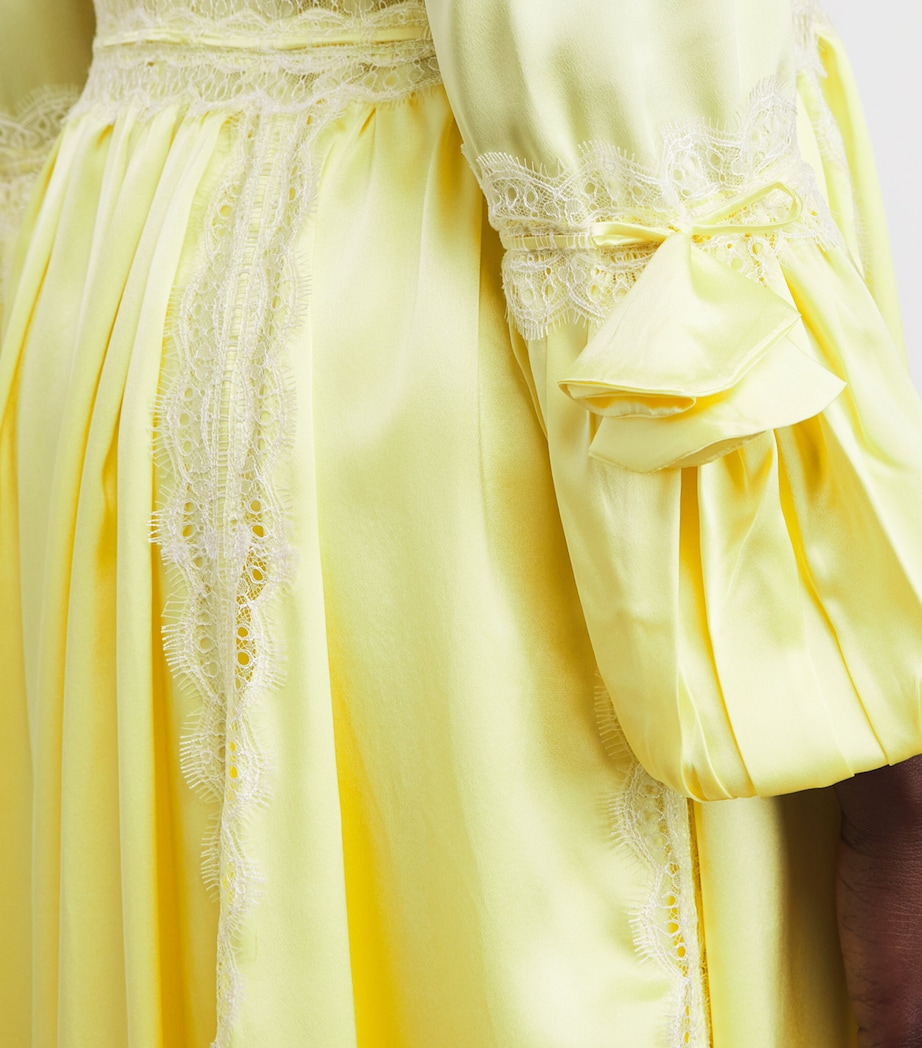 Silk Lace-Trim Long Robe BUTTERMILK/WHIT Image 6