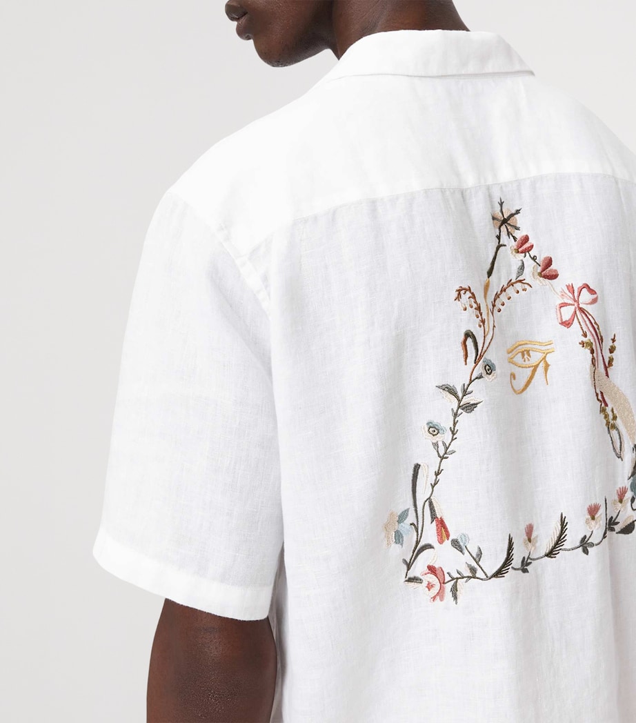 AllSaints Mens Linen Embroidered Tri Shirt Ecru Image 5