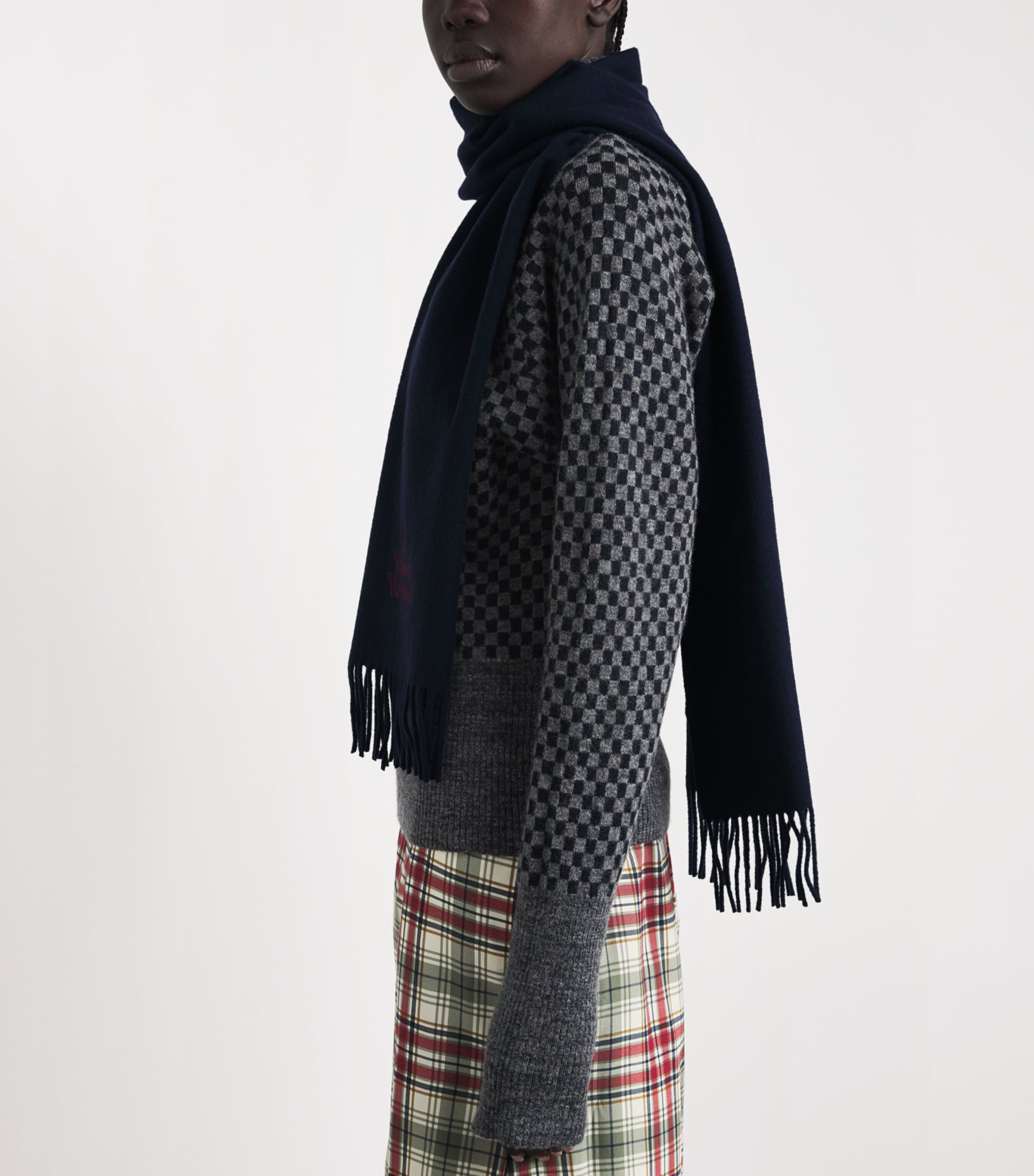 Vivienne Westwood Wool Embroidered Logo Scarf Dark Blue Image 3