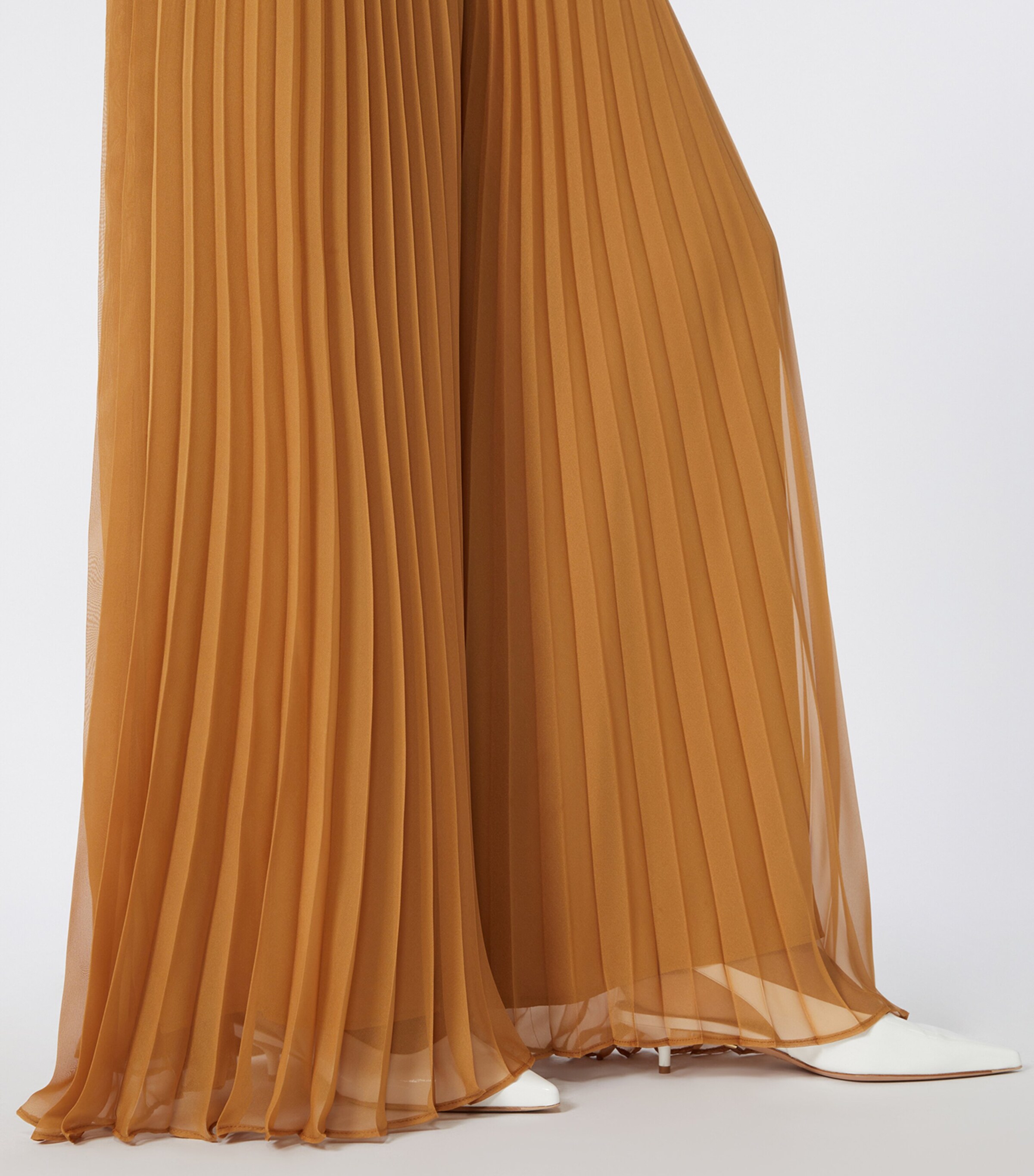 Max Mara Womens Chiffon Pleated Wide-Leg Trousers Caramel Image 3