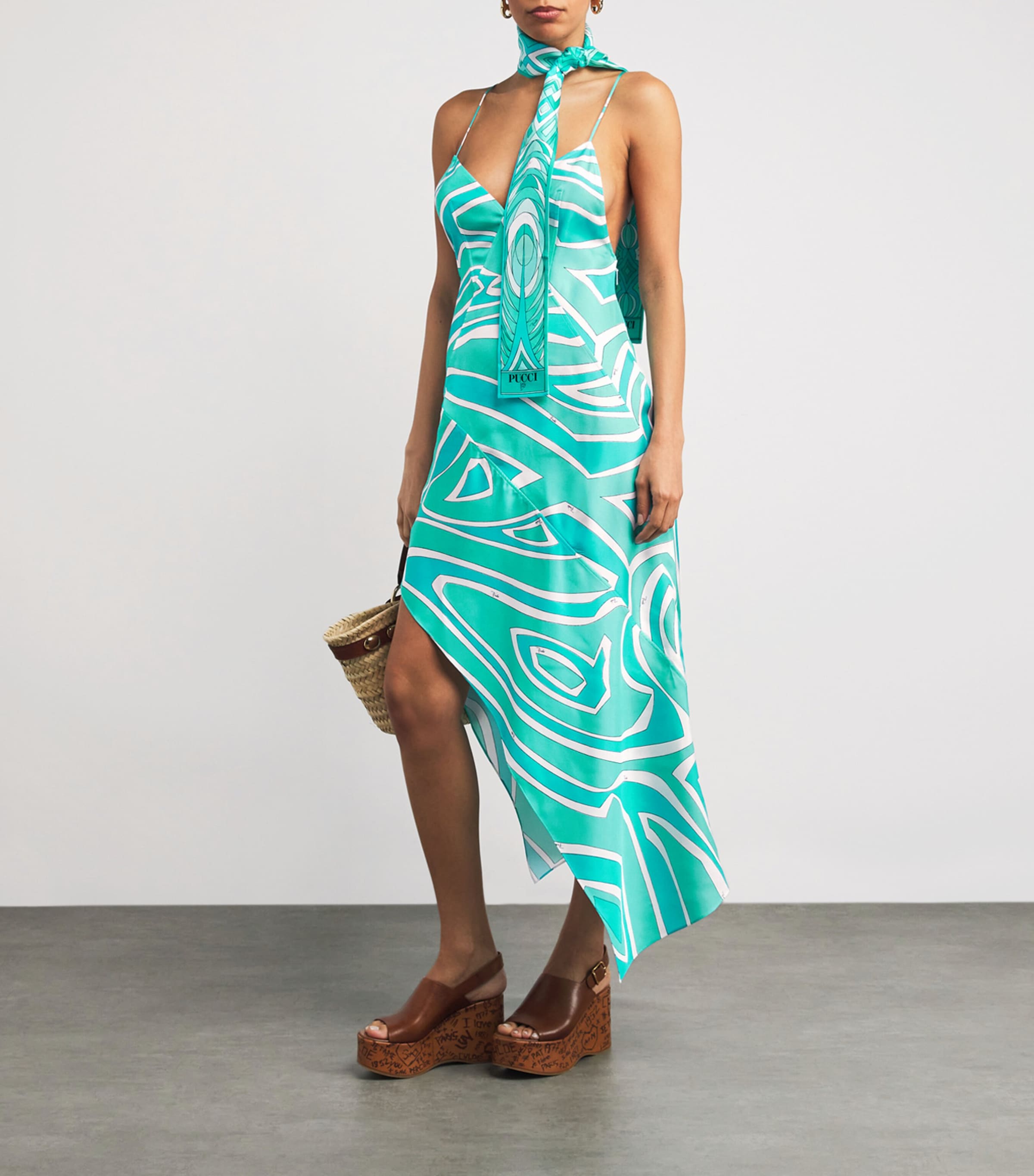 Silk Twill Volute and Collane Print Scarf 2/TURQUOISE Image 3