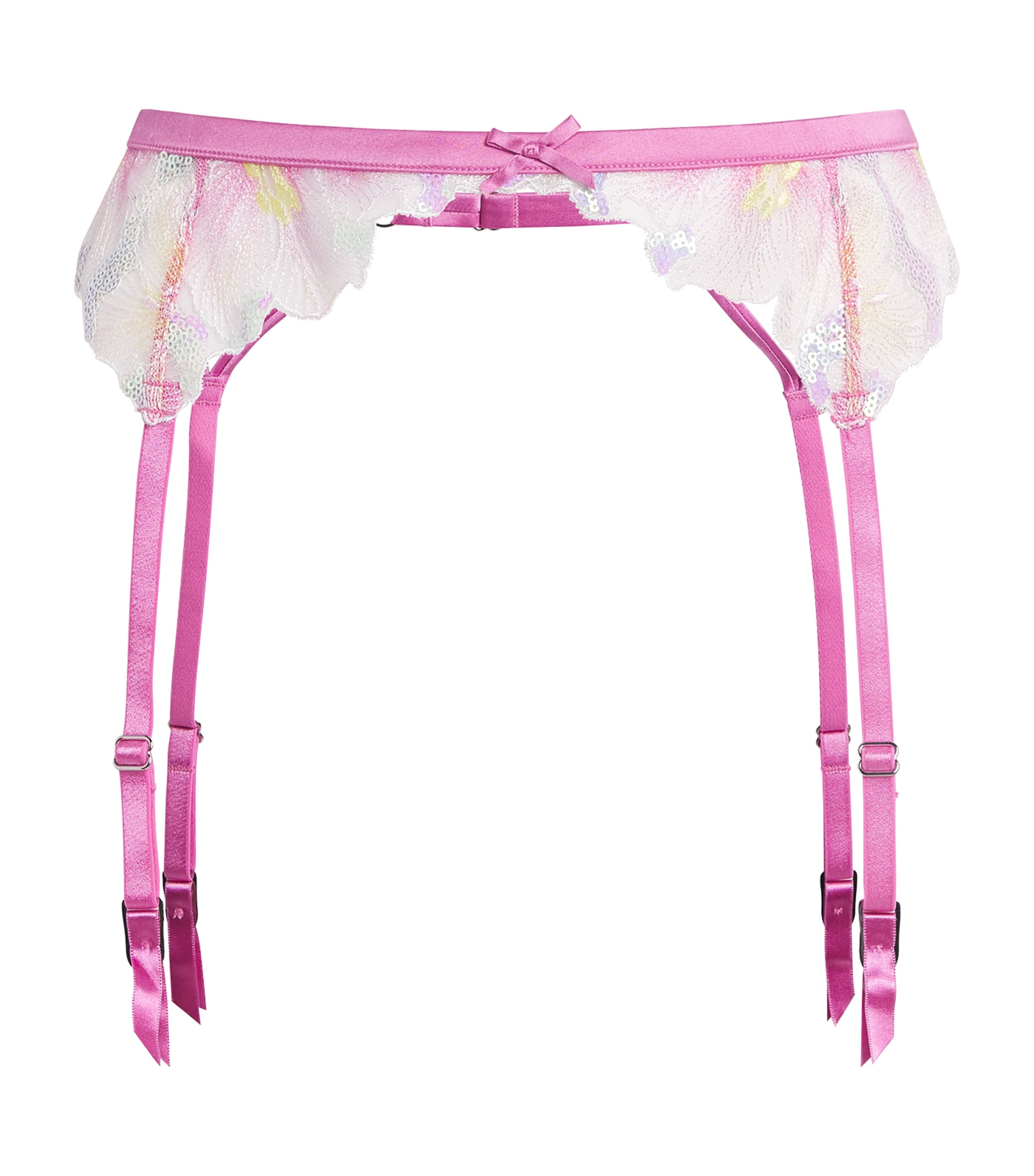 Fleur Du Mal Womens Sequin Hibiscus Suspender Belt Pink Desire Image 1
