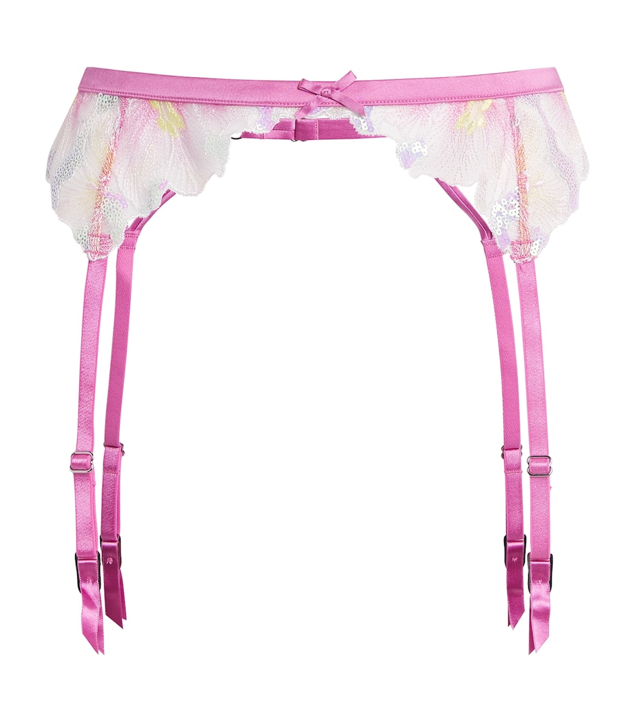 Fleur Du Mal Womens Sequin Hibiscus Suspender Belt Pink Desire Image 1