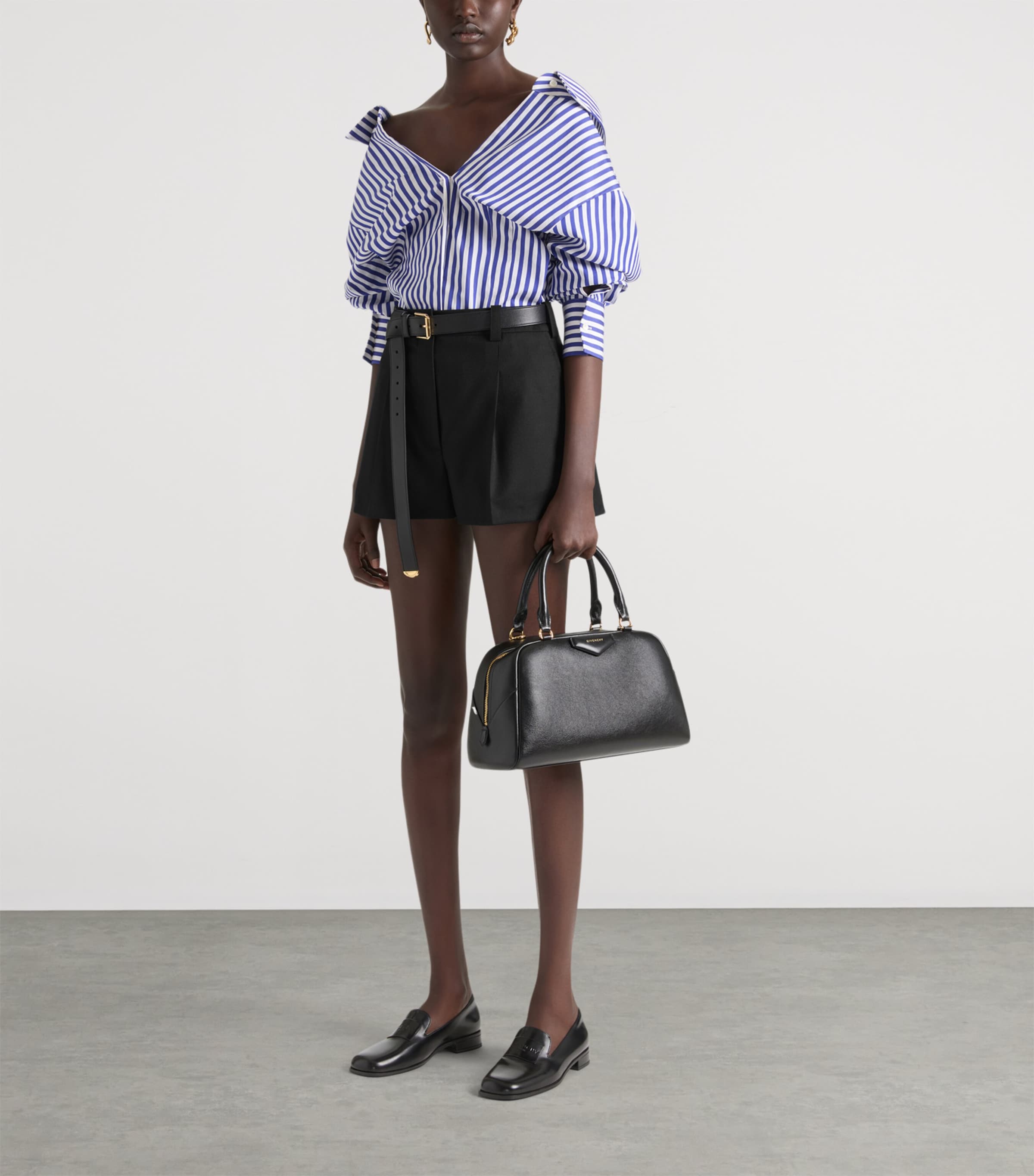 Cotton Stripe V-Neck Shirt ELECTRIC BLUE/WHITE Image 2