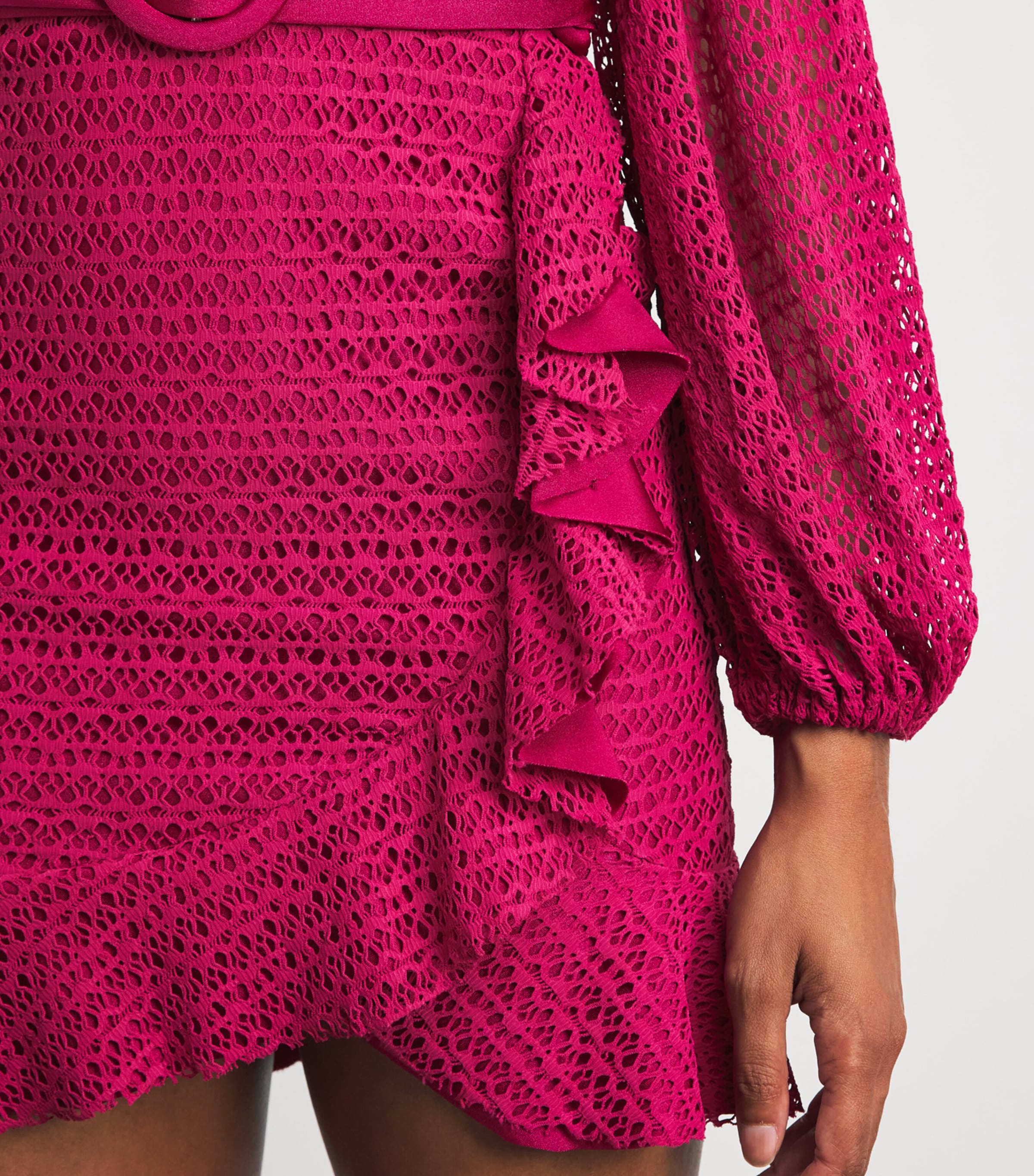 PatBO Womens Crochet-Trim Plunge-Neck Mini Dress Magenta Image 5
