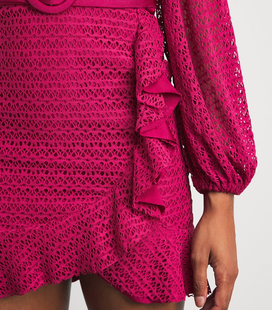 PatBO Womens Crochet-Trim Plunge-Neck Mini Dress Magenta Image 5