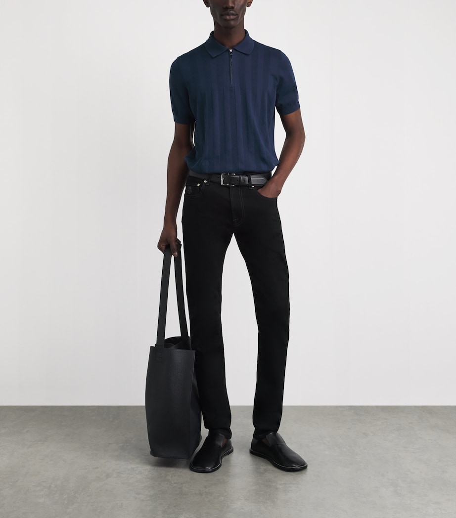 Corneliani Mens Zip-Detail Knitted Polo Shirt China Blue Image 2