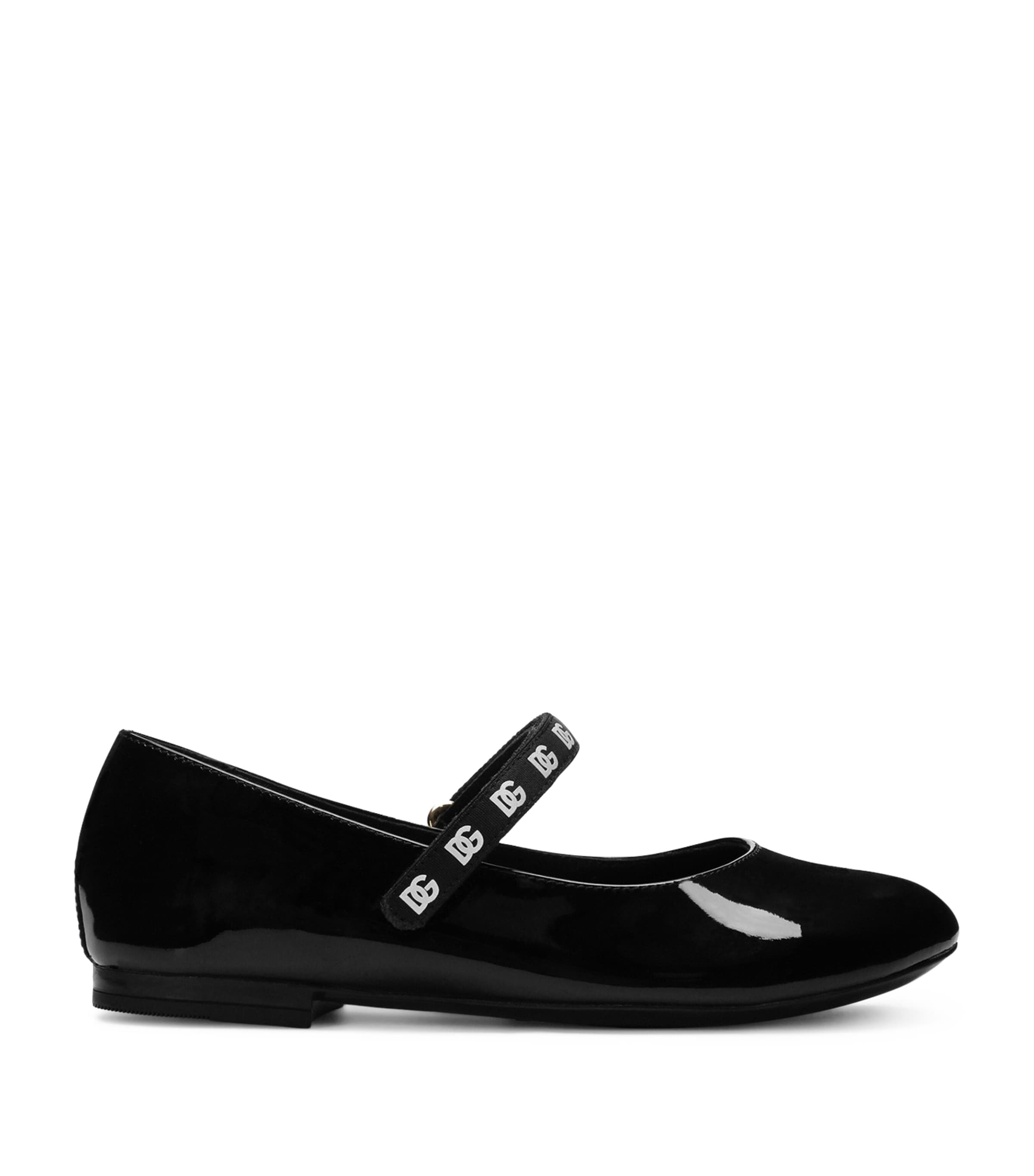 Dolce & Gabbana Kids' Logo-strap Ballerina Shoes In Black