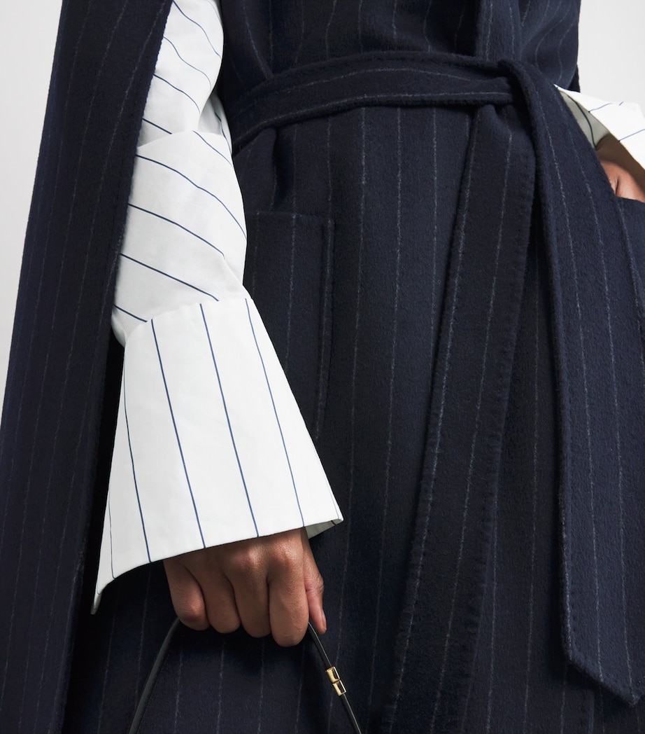 Cashmere Pinstripe Tie-Waist Cape Coat NAVY CHALK STRIPE Image 6