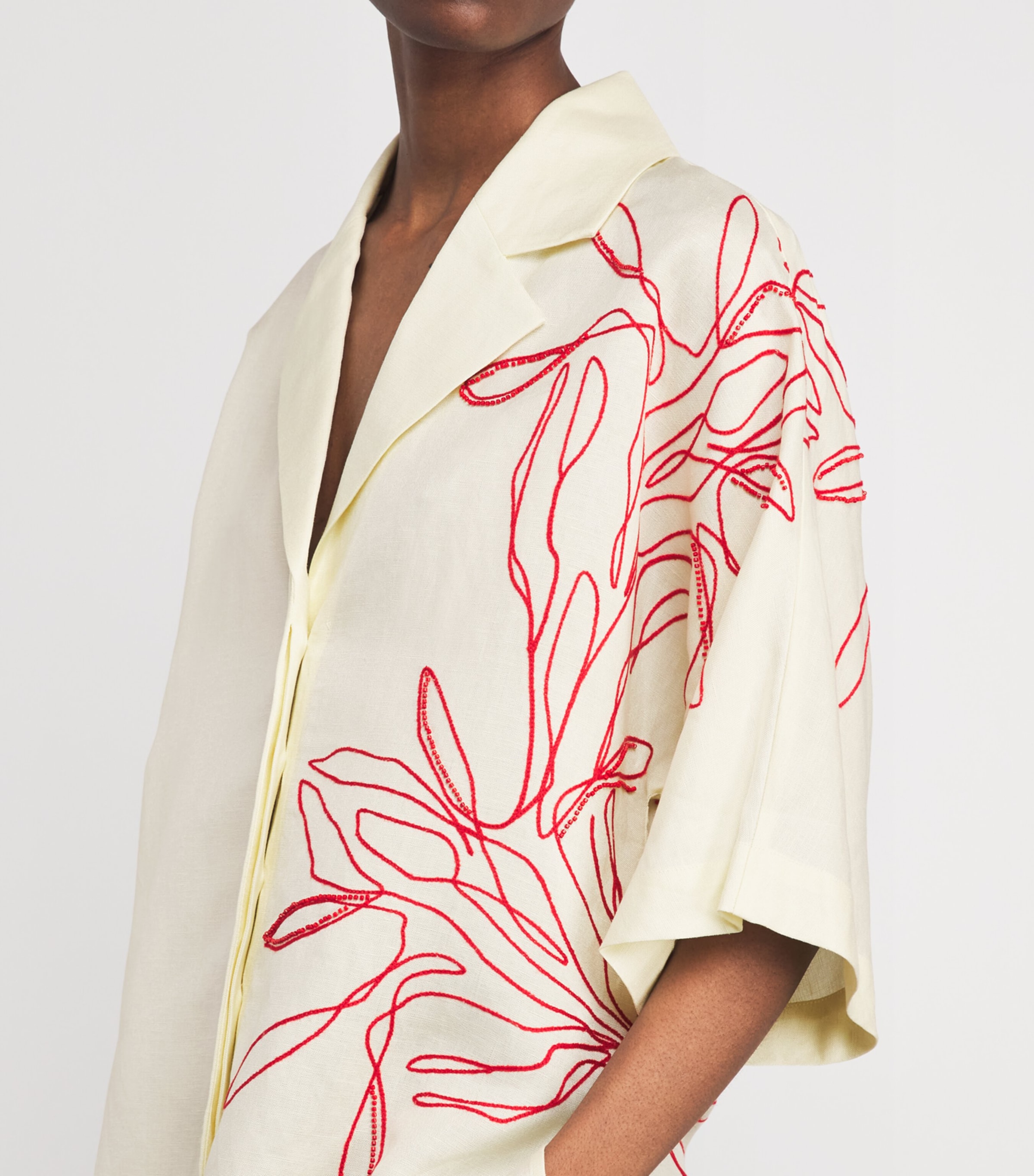 CAMILLA AND MARC Womens Linen-Blend Embroidered Eviva Shirt Lemon Image 3