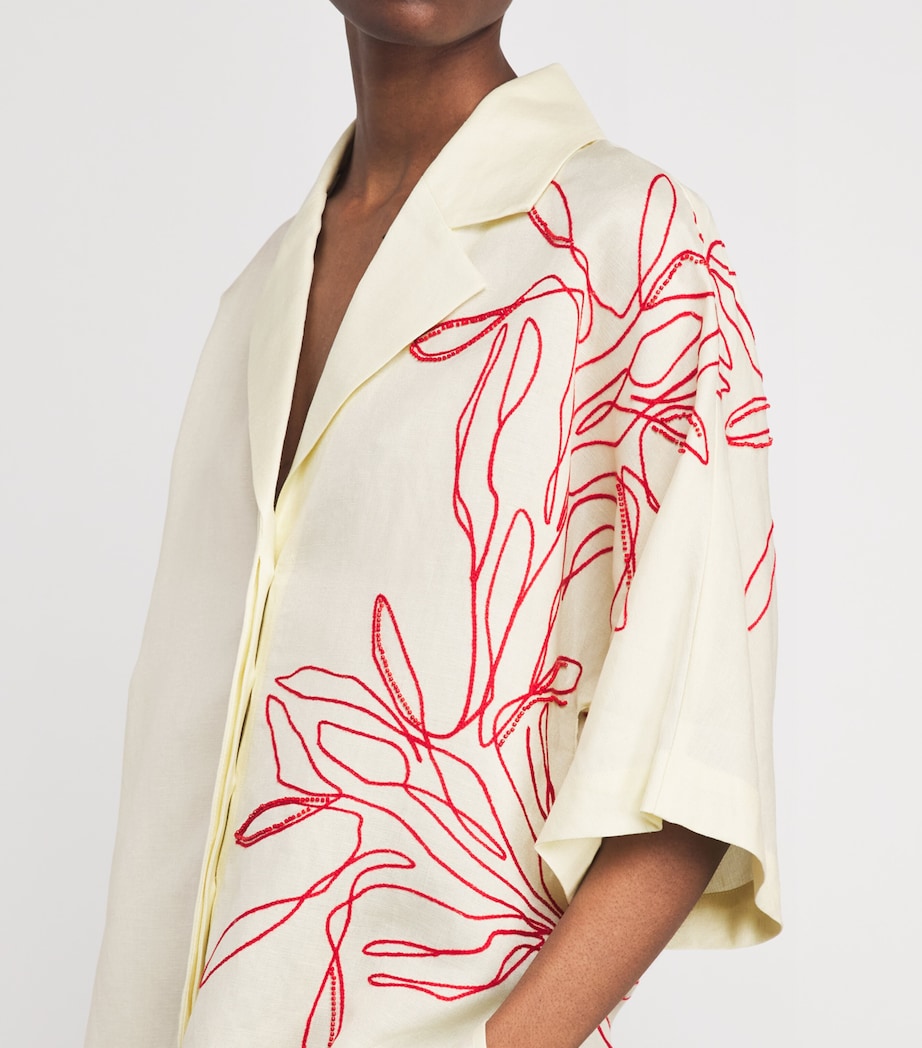 CAMILLA AND MARC Womens Linen-Blend Embroidered Eviva Shirt Lemon Image 3