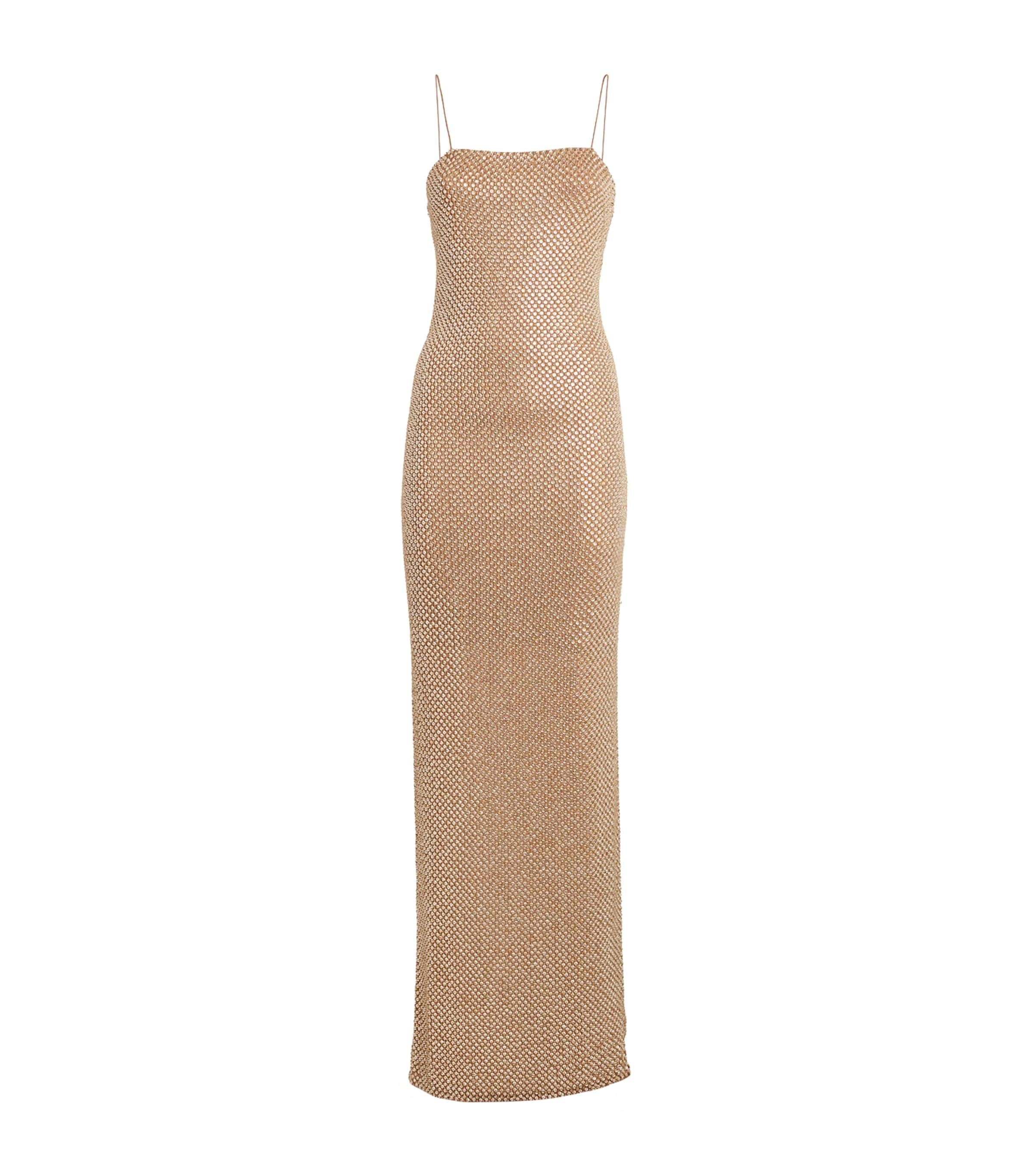 Shop Alice And Olivia Fifi Embellished Maxi Dress In Brown