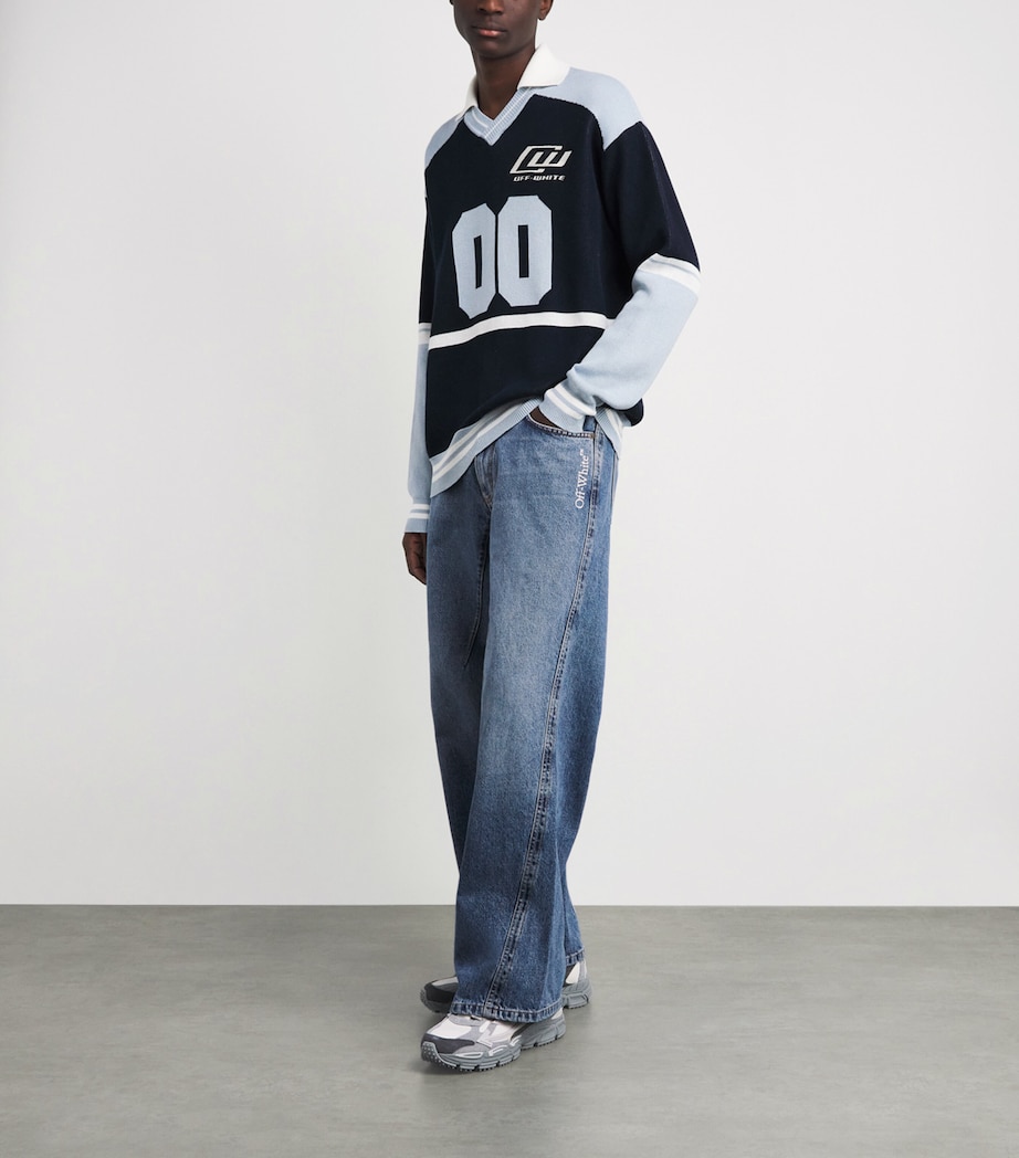 Off-White Mens Half Arrow Twist Wide-Leg Jeans Light Medi Image 2