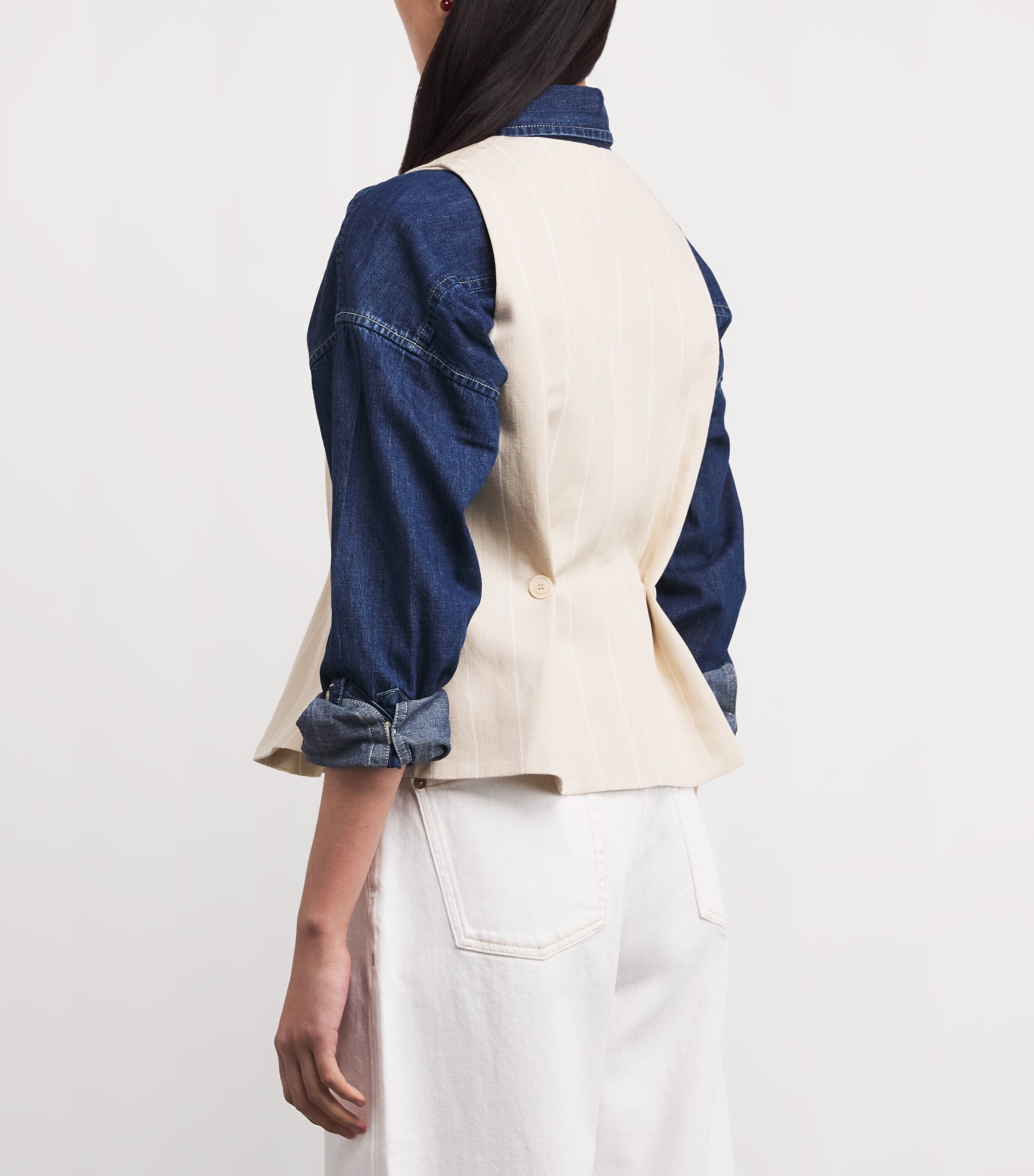 Pleated Stripe Waistcoat SAND Image 4