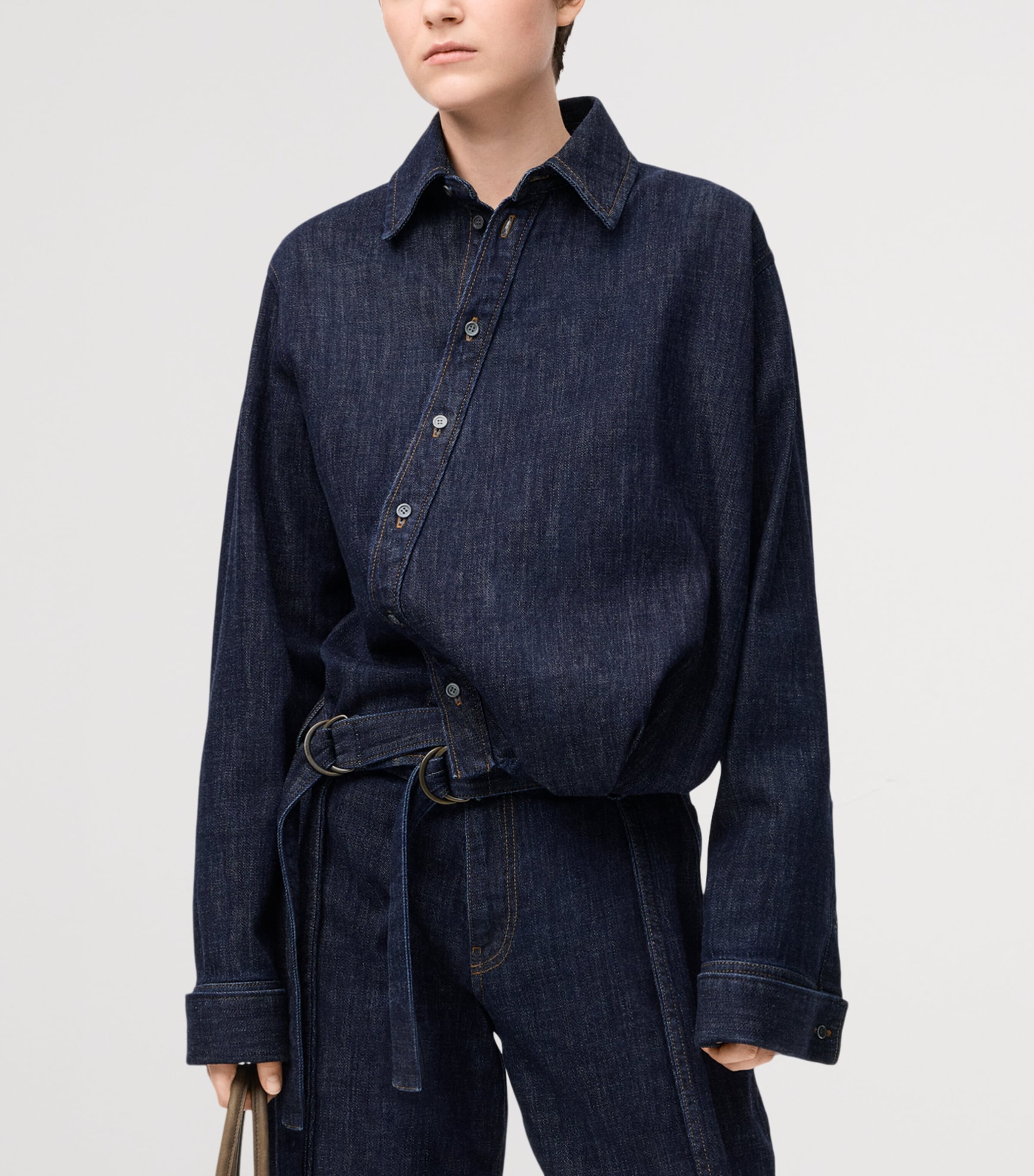 Cotton-Blend Draped Shirt INDIGO BLUE Image 3