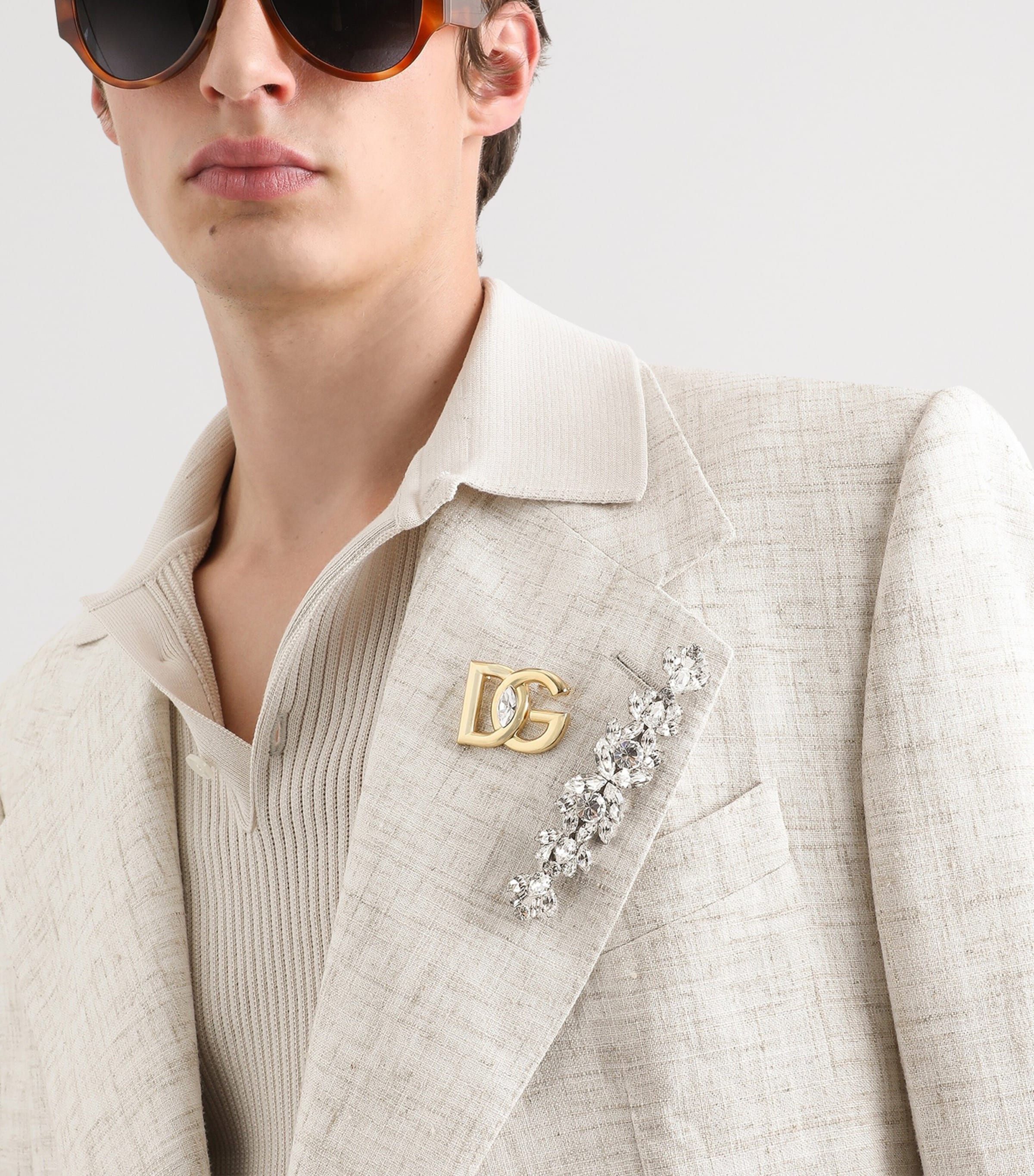 Dolce&Gabbana Embellished Logo Brooch Gold Image 2
