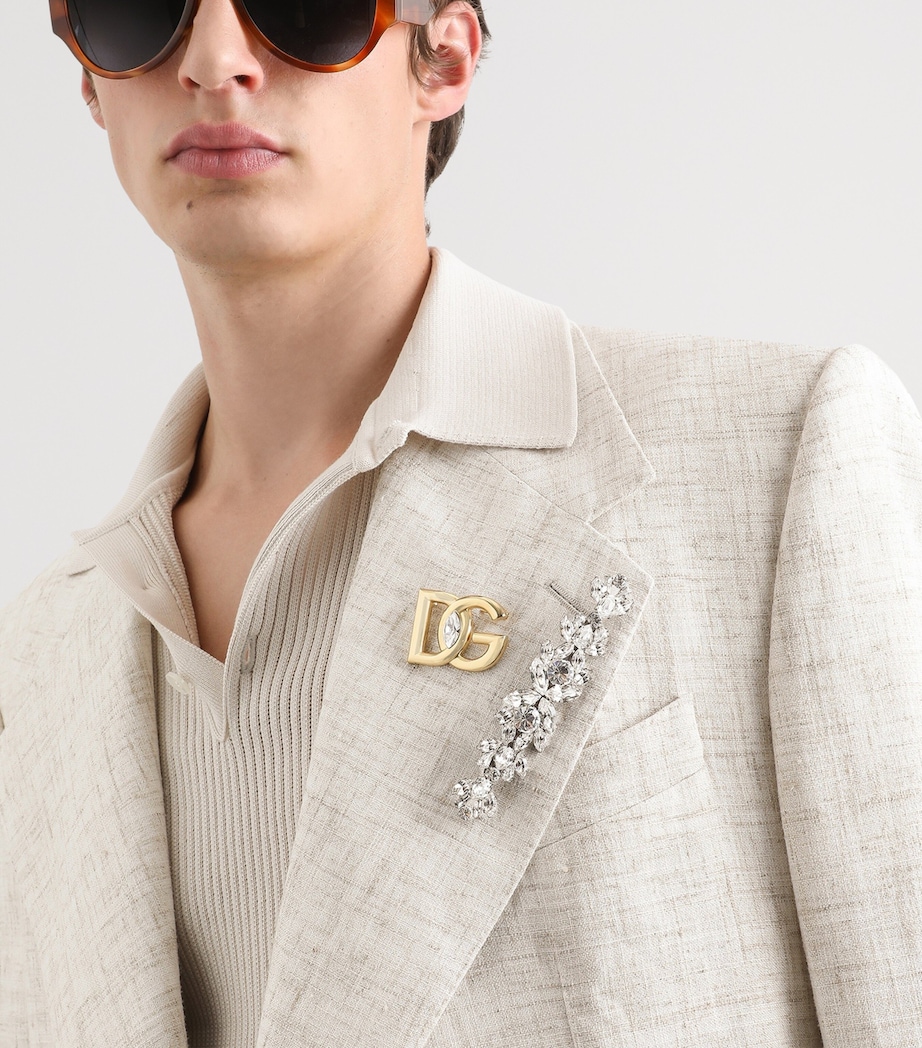 Dolce&Gabbana Embellished Logo Brooch Gold Image 2