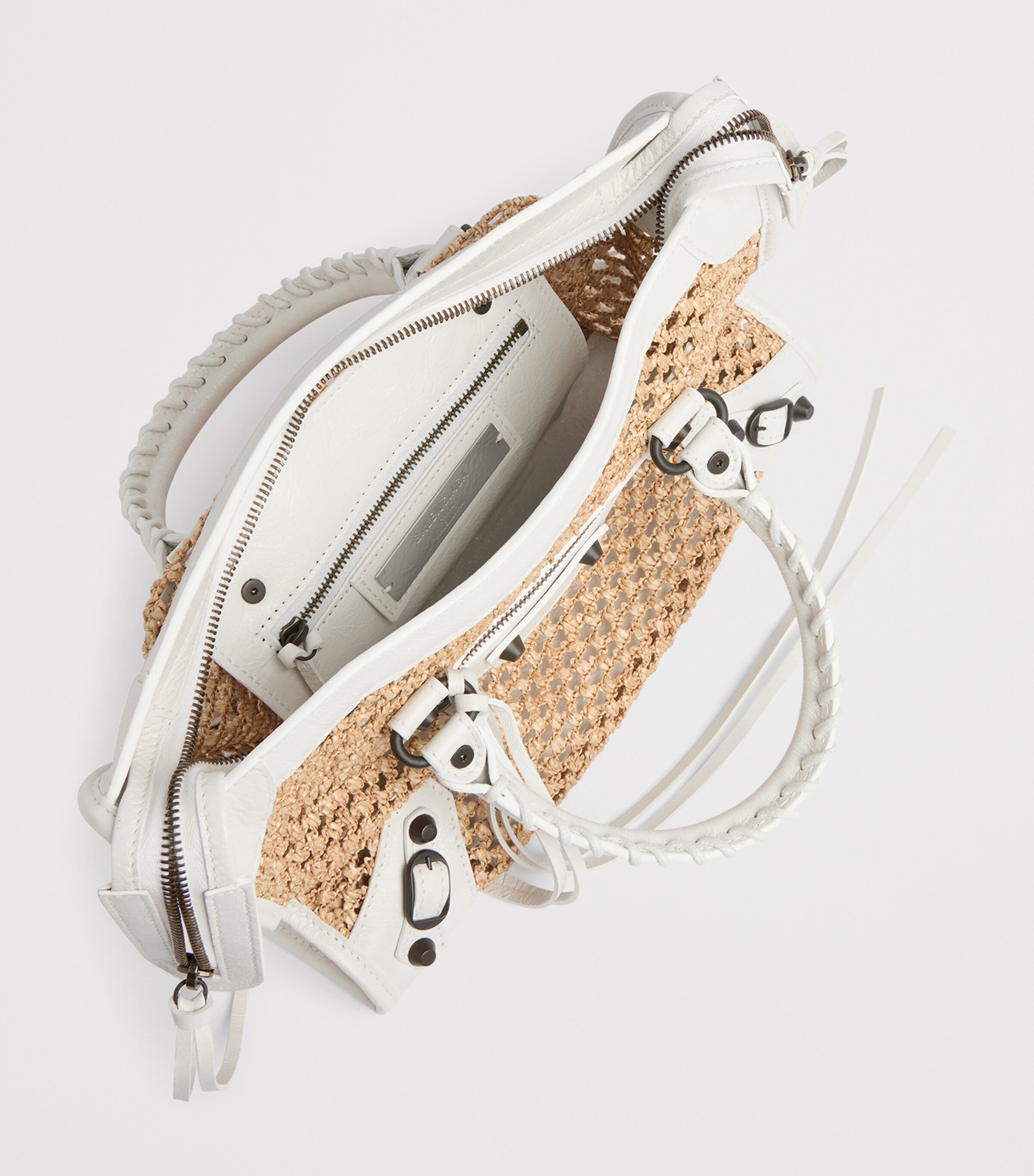 Balenciaga Small Raffia-Lambskin Le City Top-Handle Bag Image 6