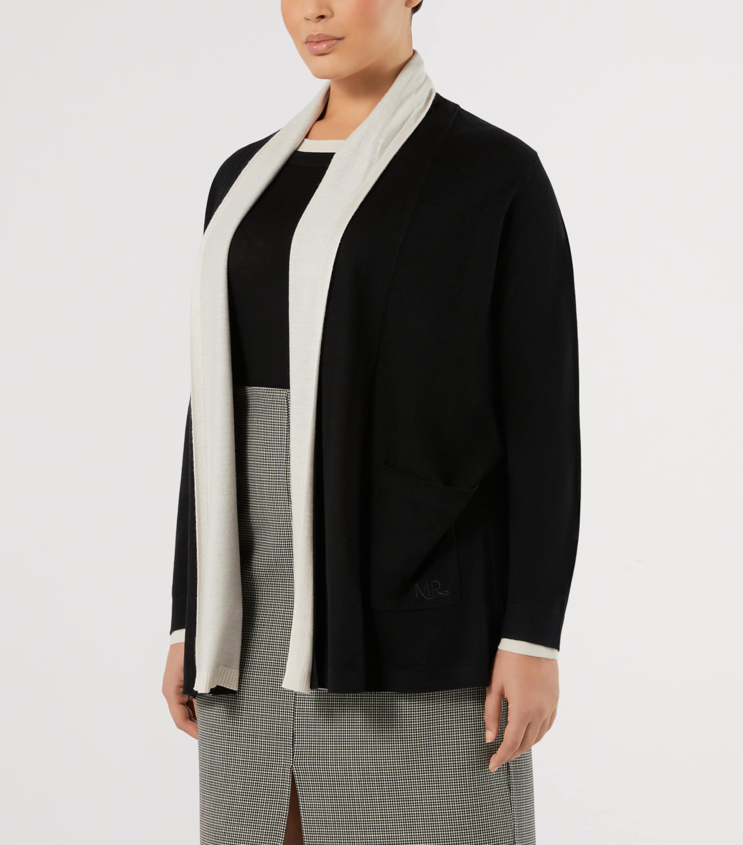 Marina Rinaldi Womens Wool-Silk Waterfall Cardigan Black White Image 3