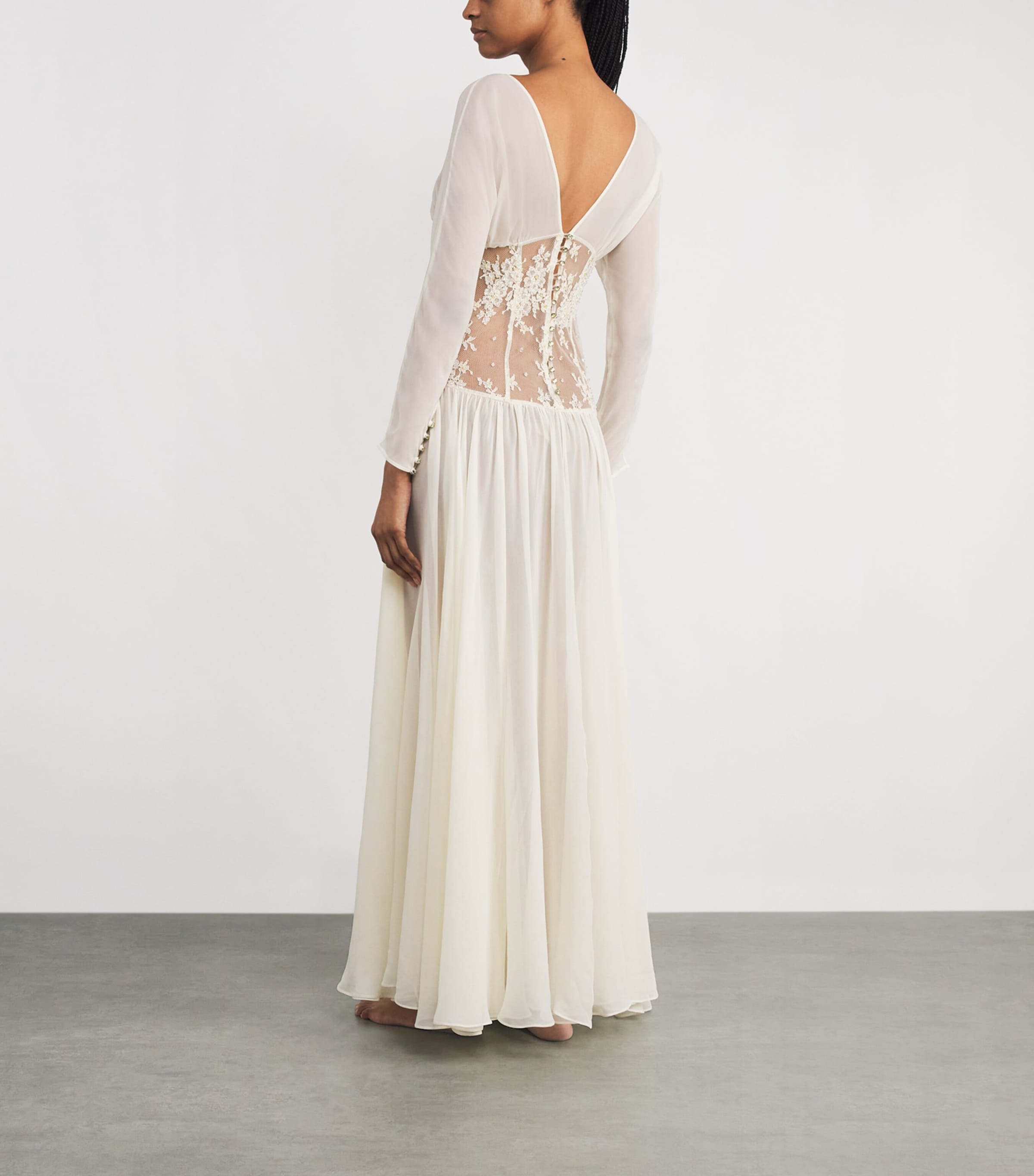 Rosamosario Womens Silk Crystal Meera Maxi Dress Off White Image 3