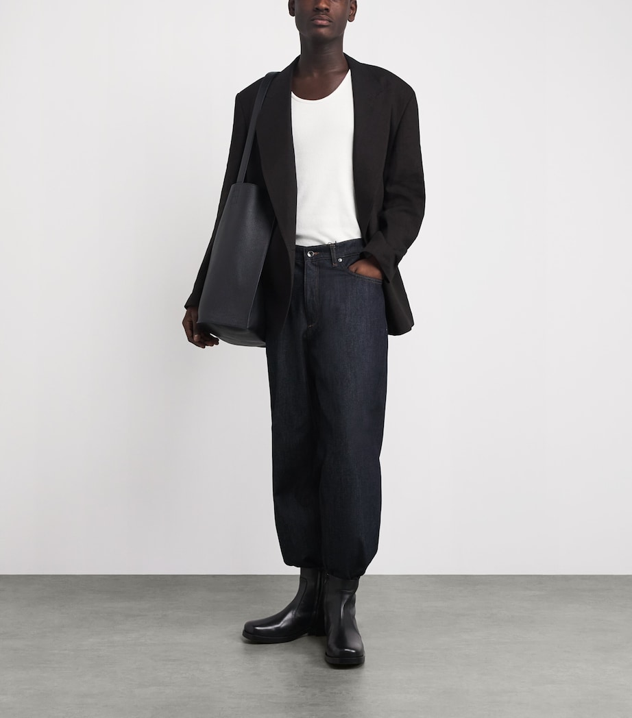 Leather Square-Toe Boots BLACK Image 4