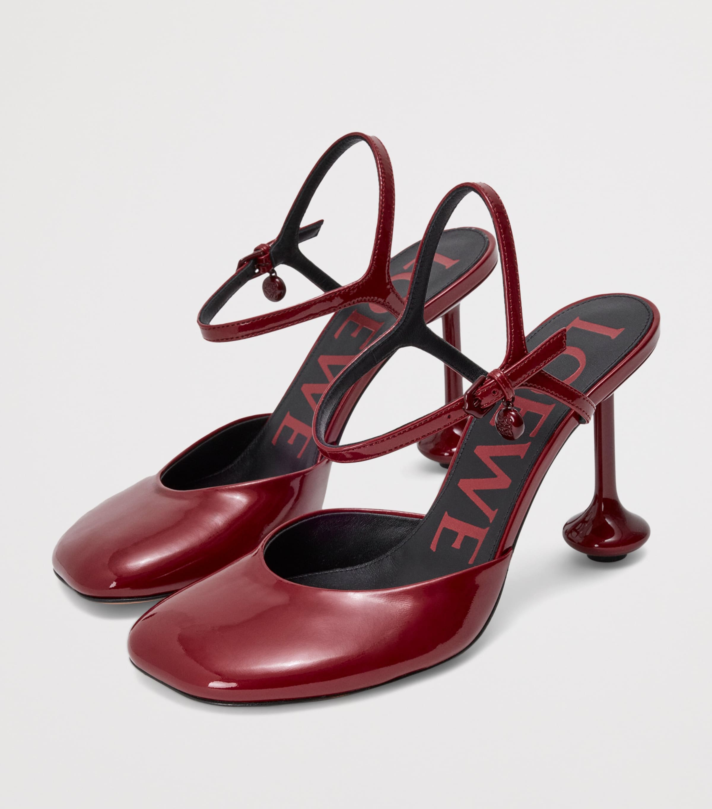 Leather Ankle-Strap Toy Pumps 90 DARK RED Image 3