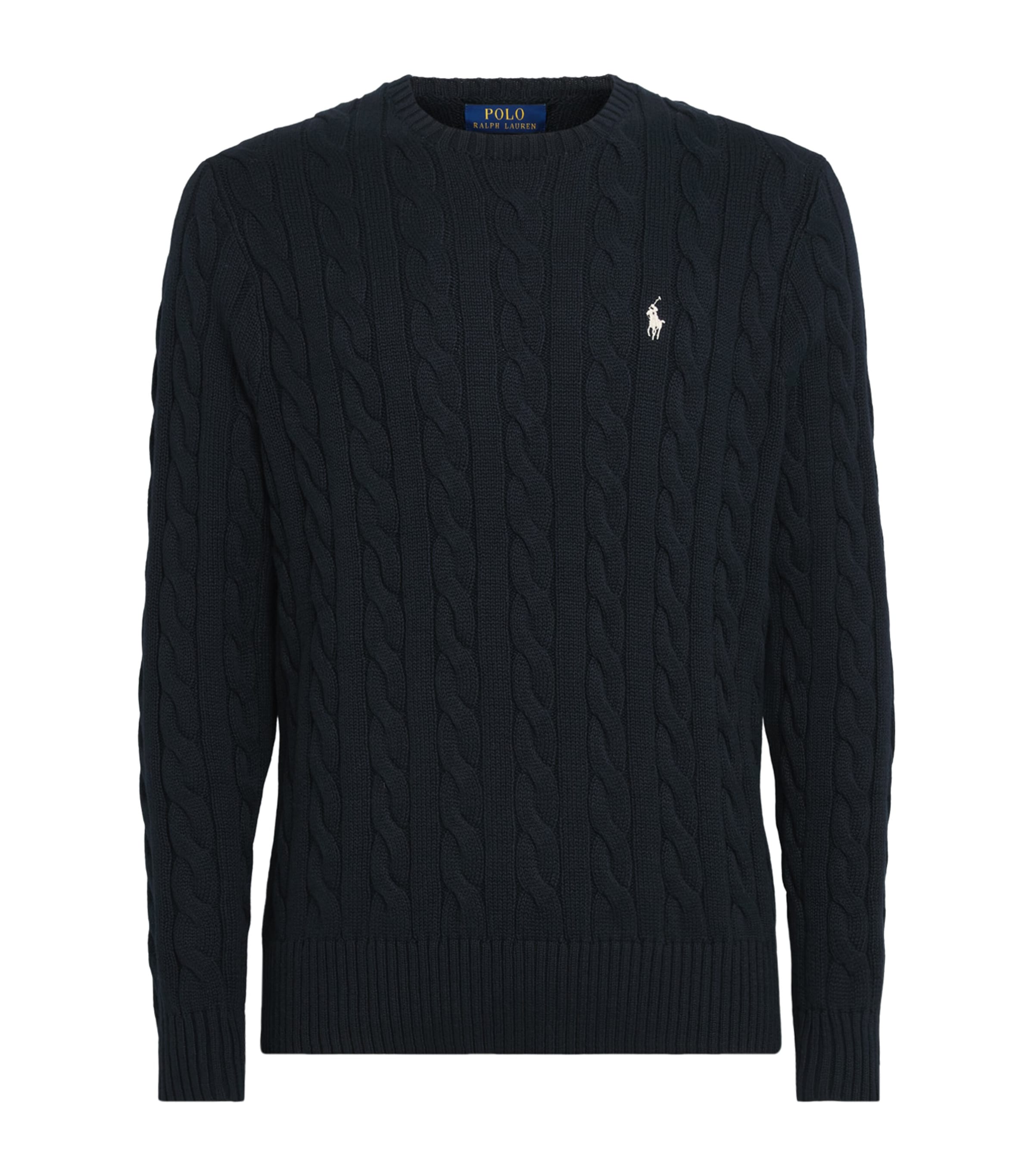 Polo Ralph Lauren Mens Cotton Cable-Knit Polo Pony Sweater Hnter Nvy Pp Image 1