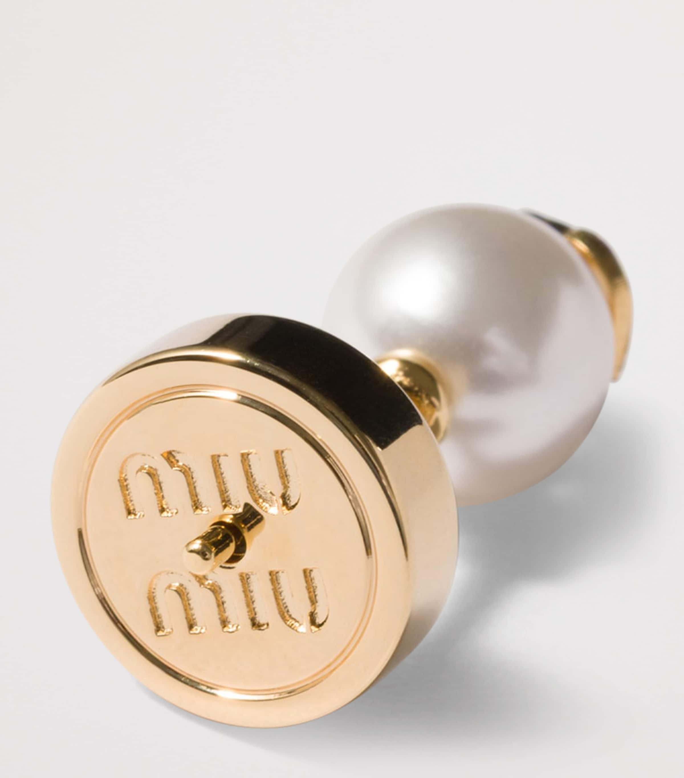 Miu Miu Faux Pearl Logo Stud Earrings Gold/silver Image 3