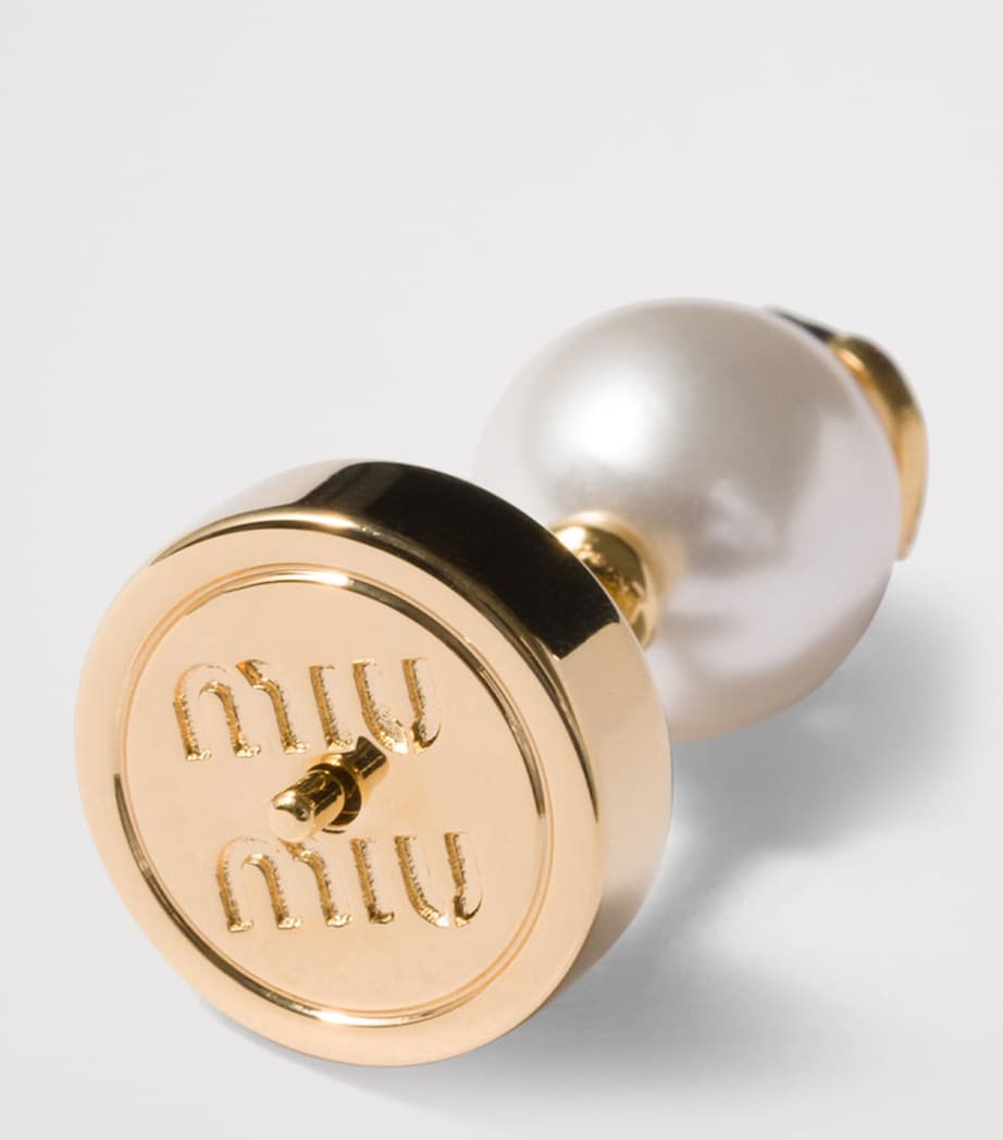 Miu Miu Faux Pearl Logo Stud Earrings Gold/silver Image 3