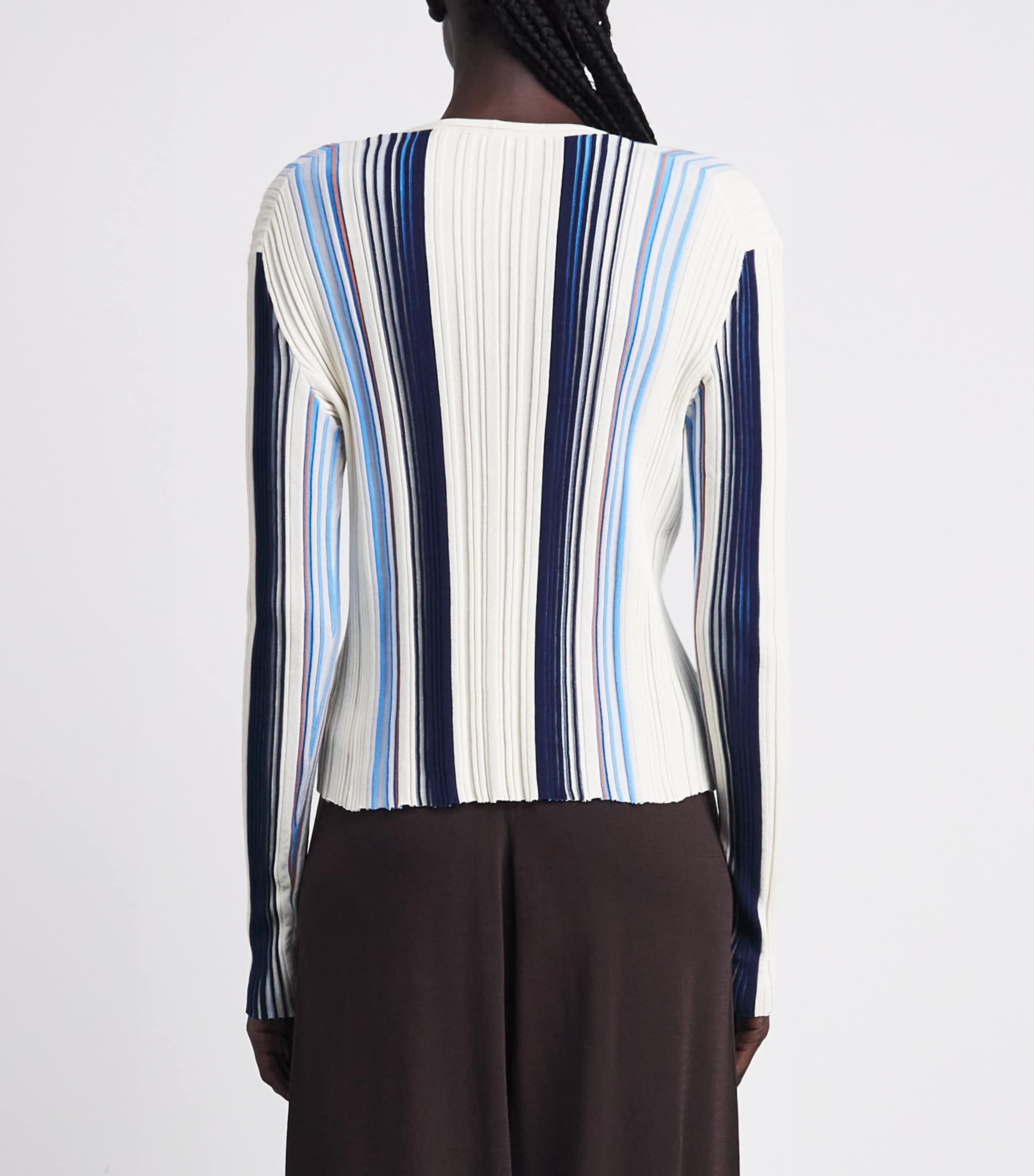 Theory Womens Ribbed Stripe Cardigan Chk Ivory Multi Image 5