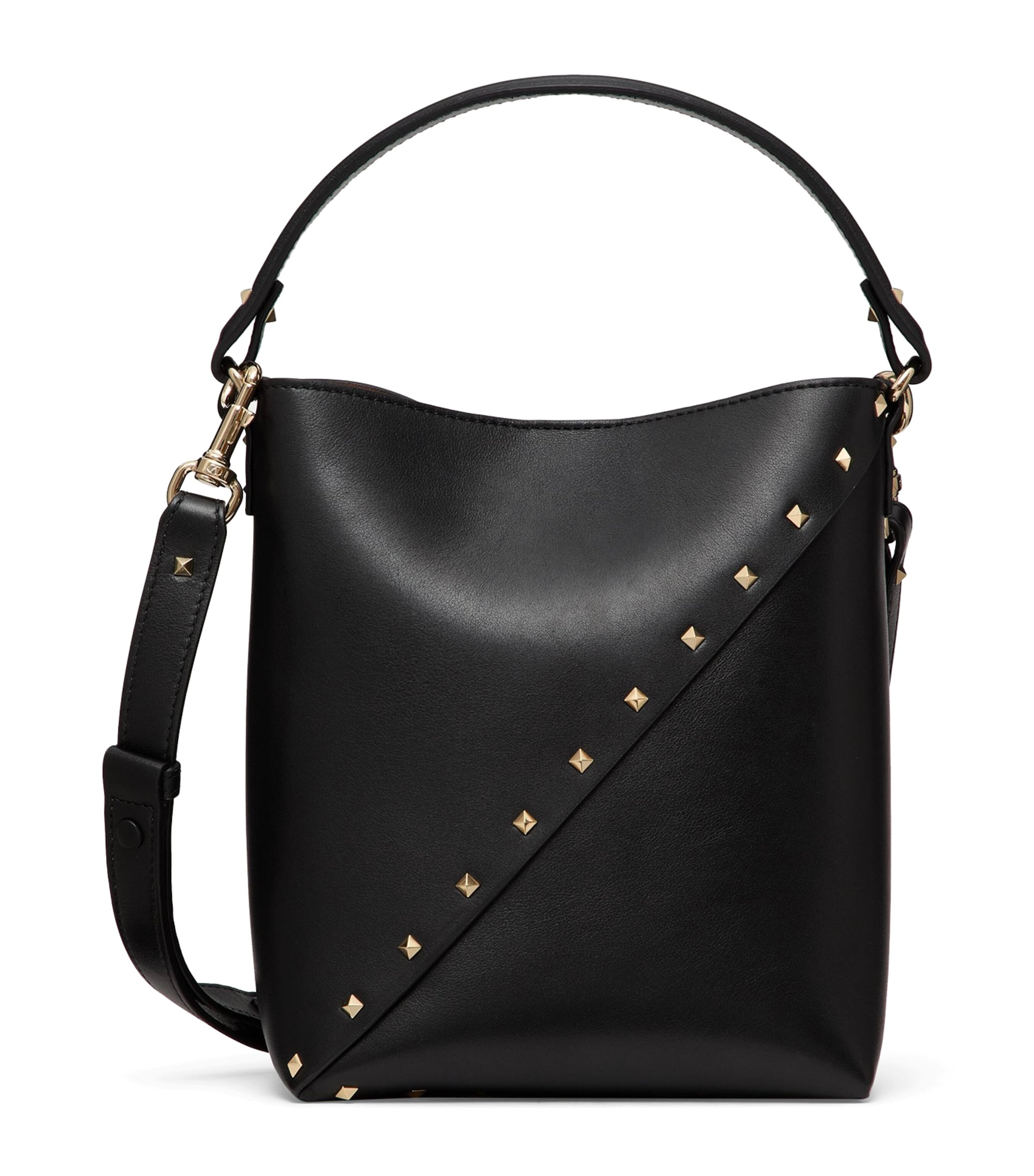 Valentino Garavani Small Leather Rockstud Wispy Bucket Bag In Black