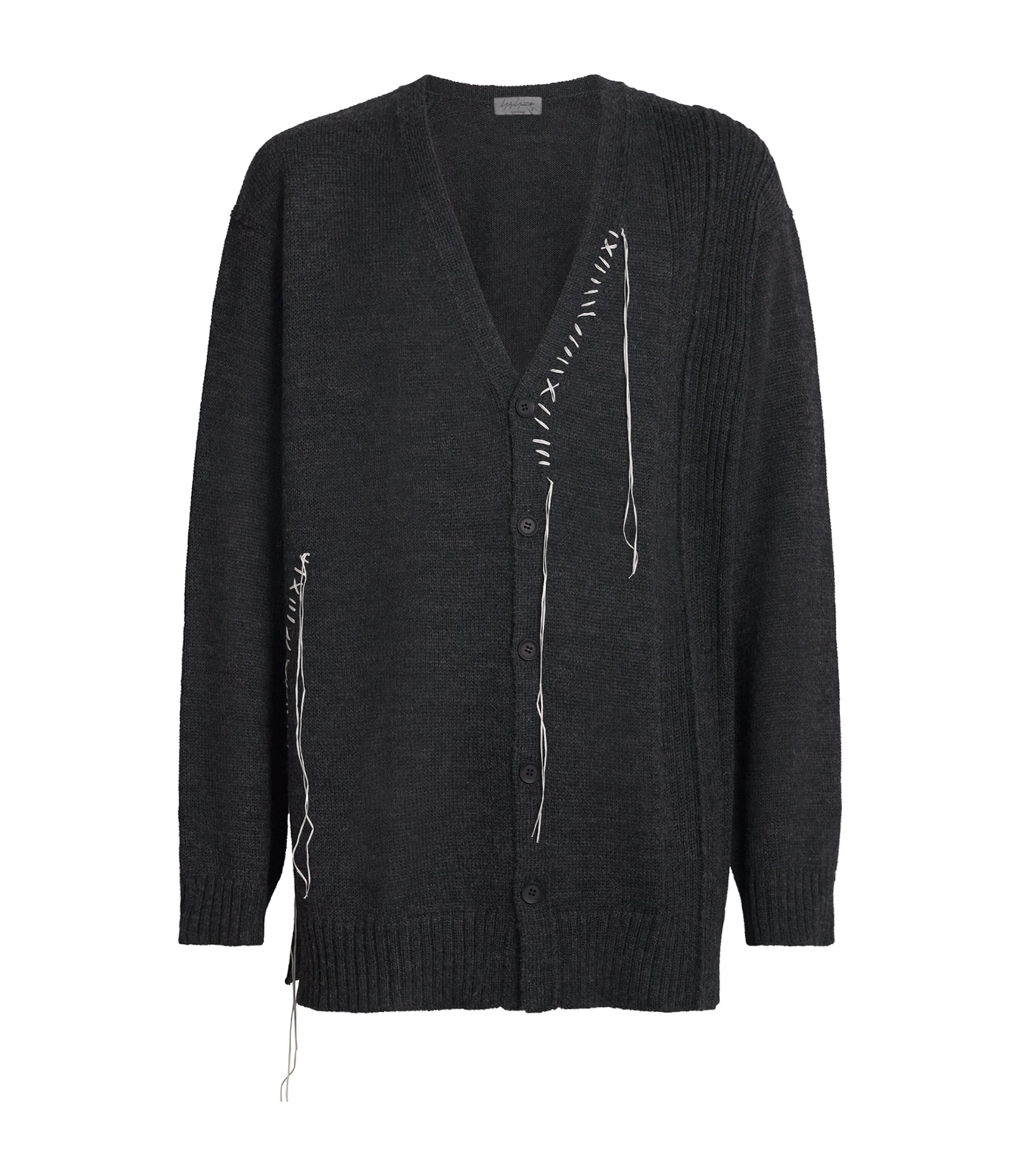 Yohji Yamamoto Wool Embroidered V-neck Cardigan In Black