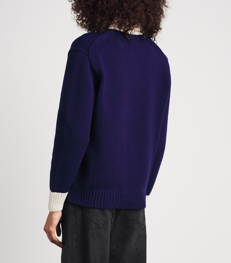 Polo Ralph Lauren Womens Wool Logo Rugby Sweater Royal/cream Image 5