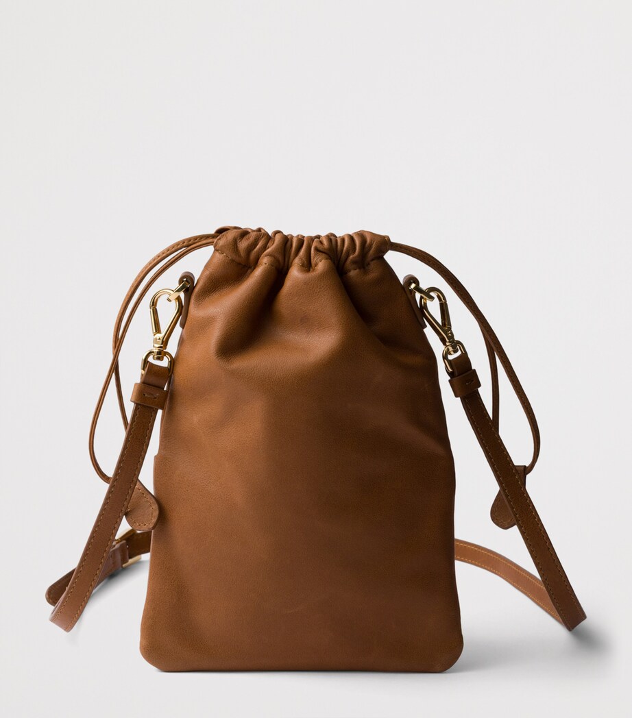 Prada Leather Drawstring Pouch Brown Image 4