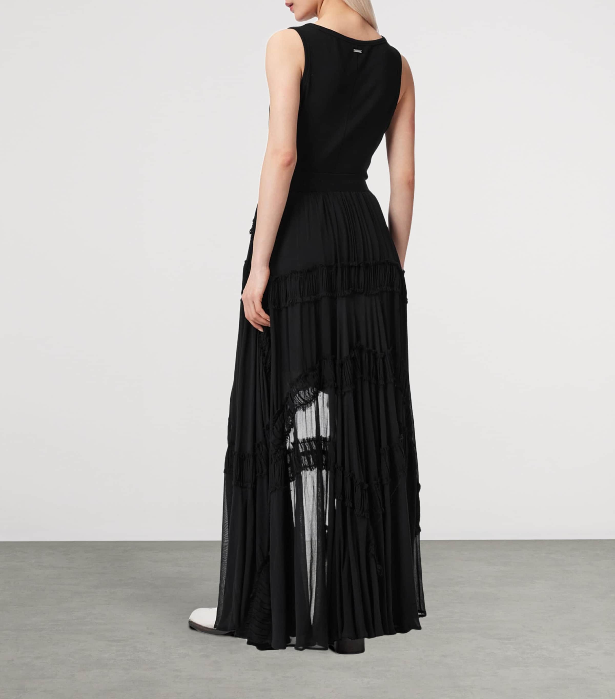 AllSaints Womens Ruched Asymmetric Dorina Maxi Skirt Black Image 4