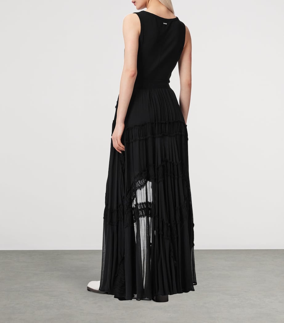 AllSaints Womens Ruched Asymmetric Dorina Maxi Skirt Black Image 4