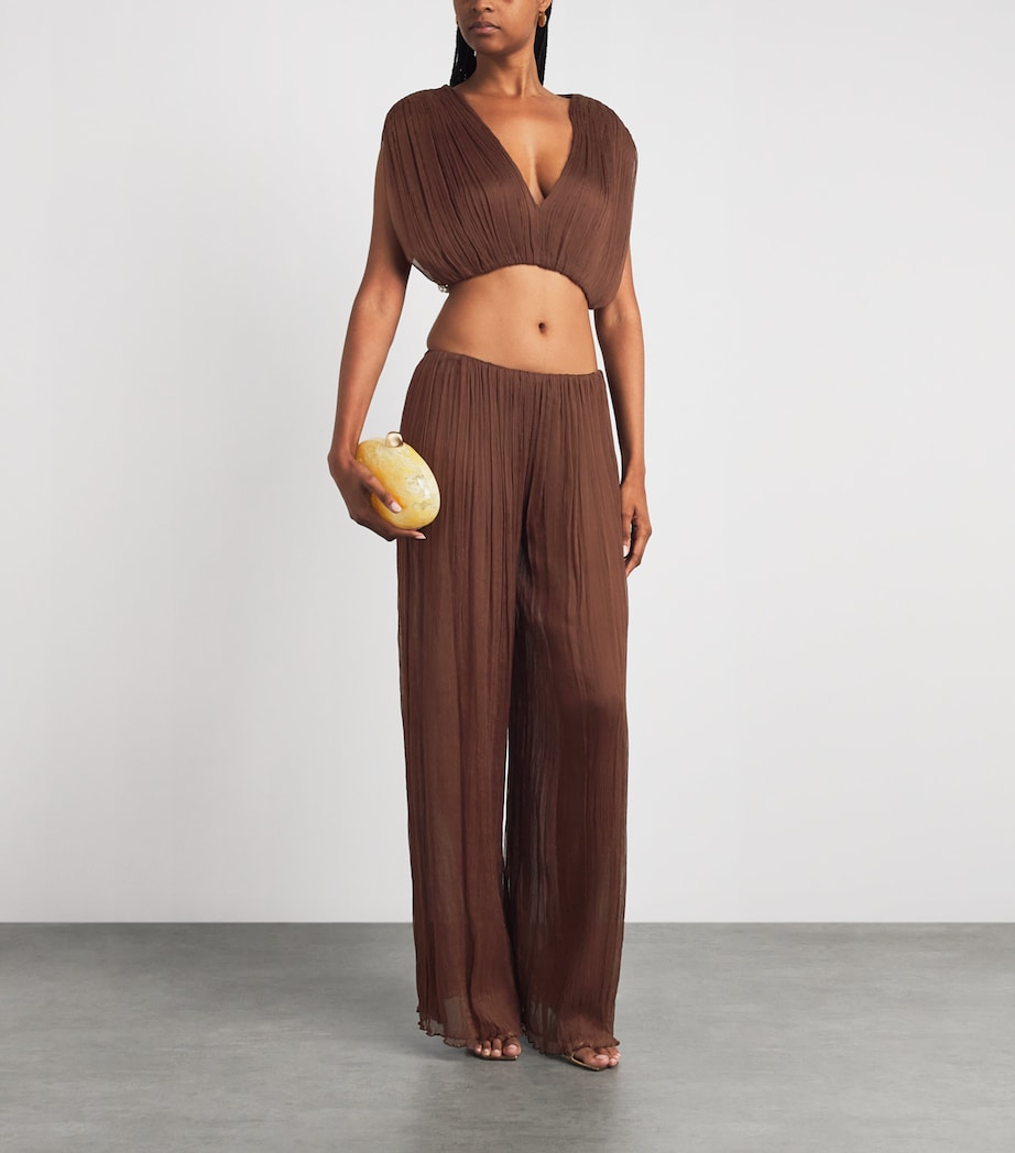 Moré Noir Womens Silk Chiffon Izzi Crop Top Bitter Chocolate Image 2