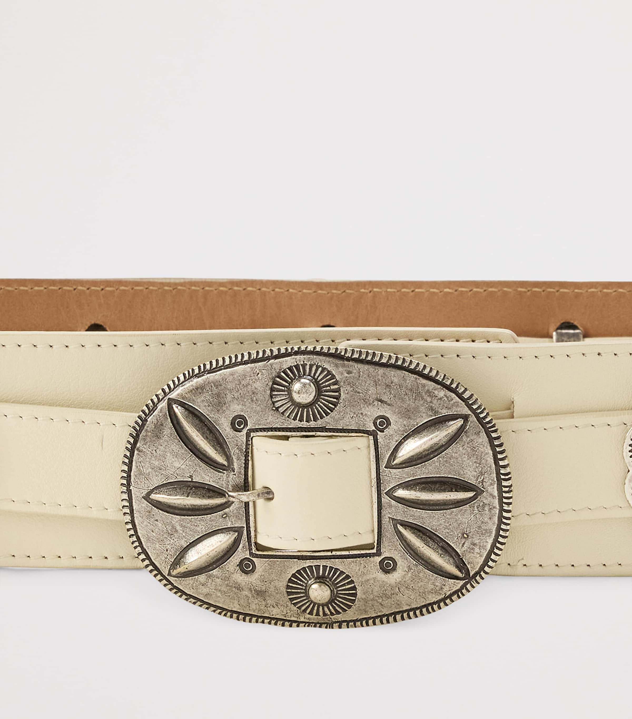 Ralph Lauren Collection Leather Vachetta Concho Belt Lux Cream Image 4
