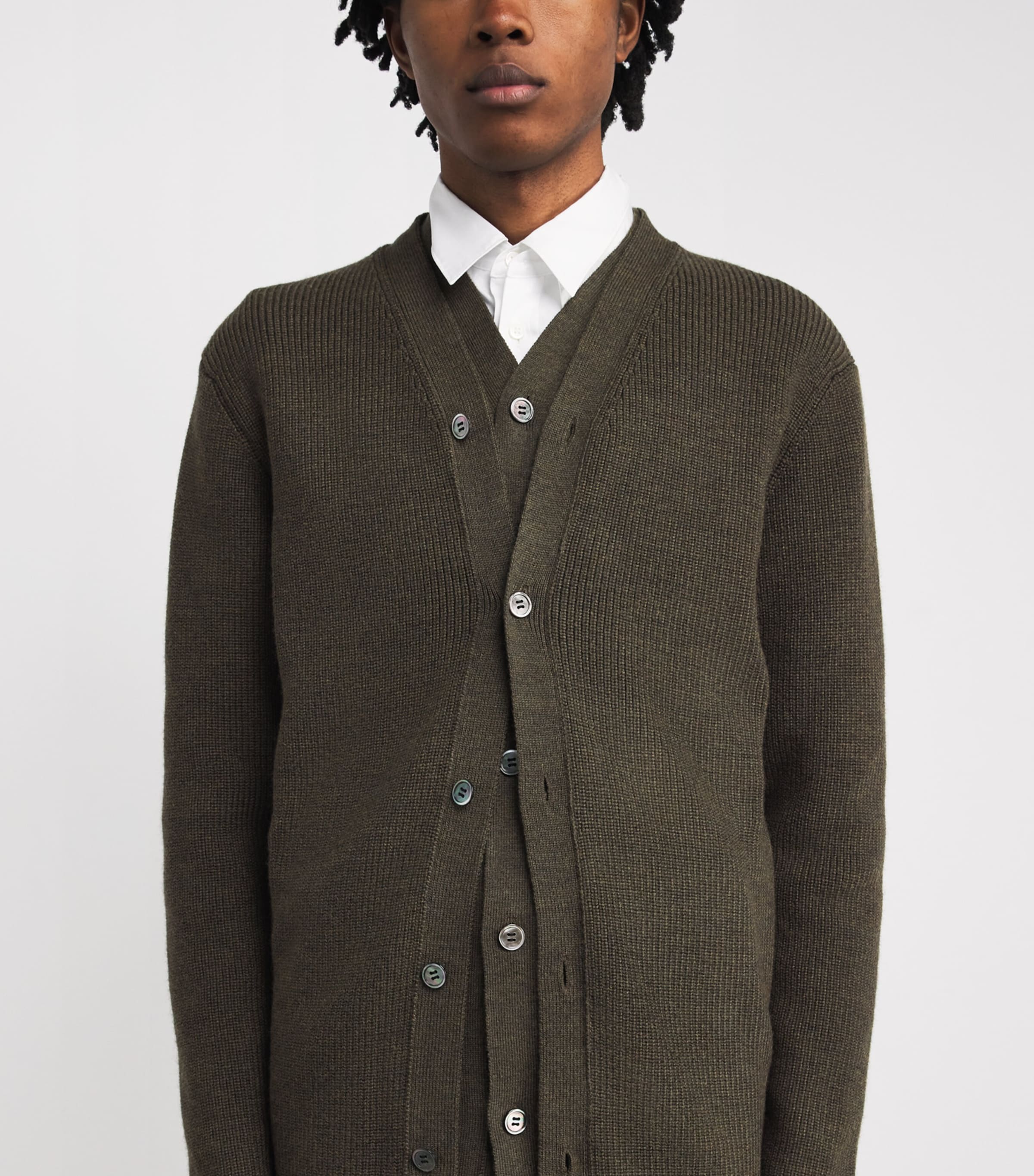Comme Des Garçons Homme Plus Green Wool Double-Layered Cardigan