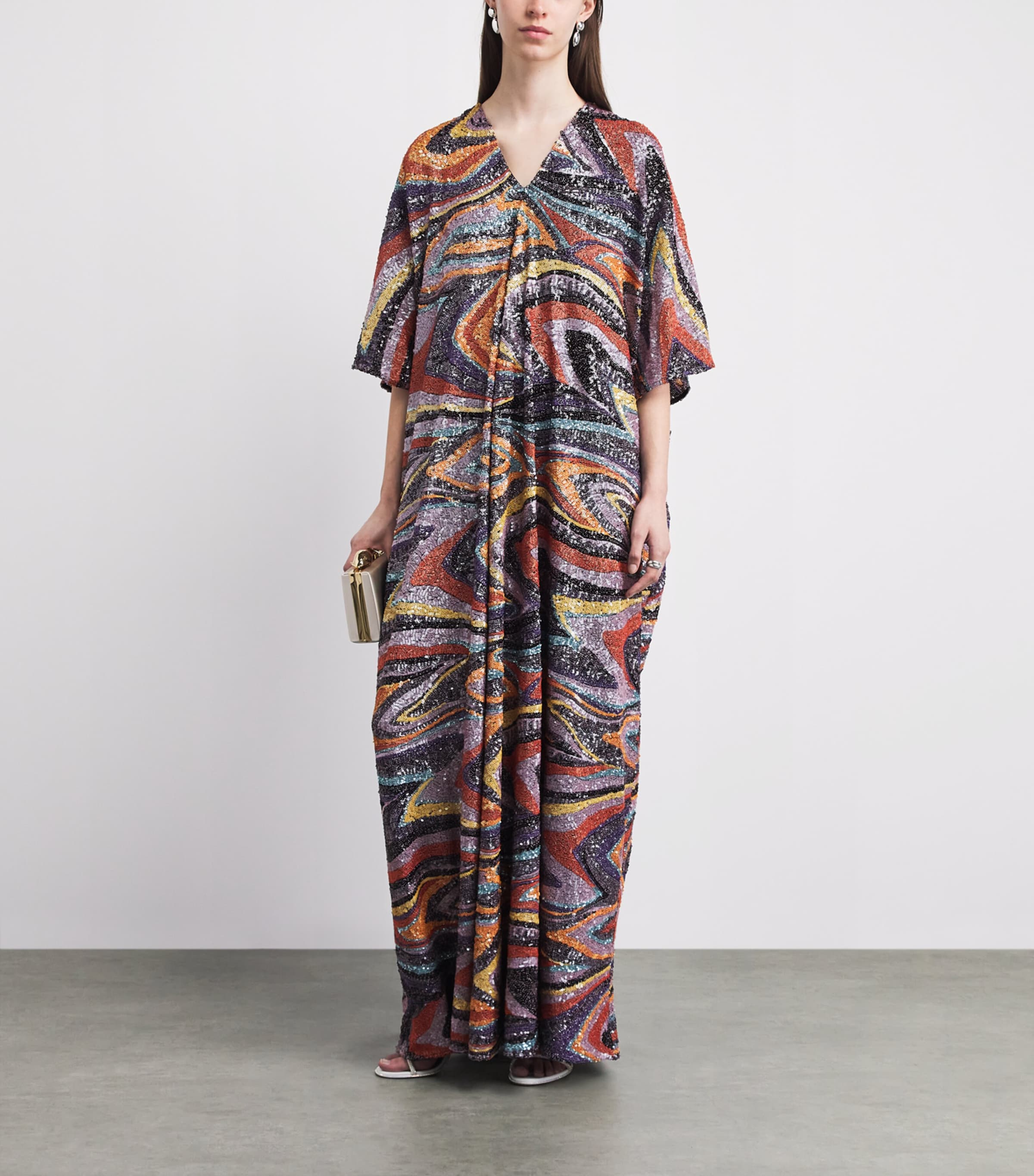 Taller Marmo Womens Sequin Gala Kaftan Maxi Dress Image 2