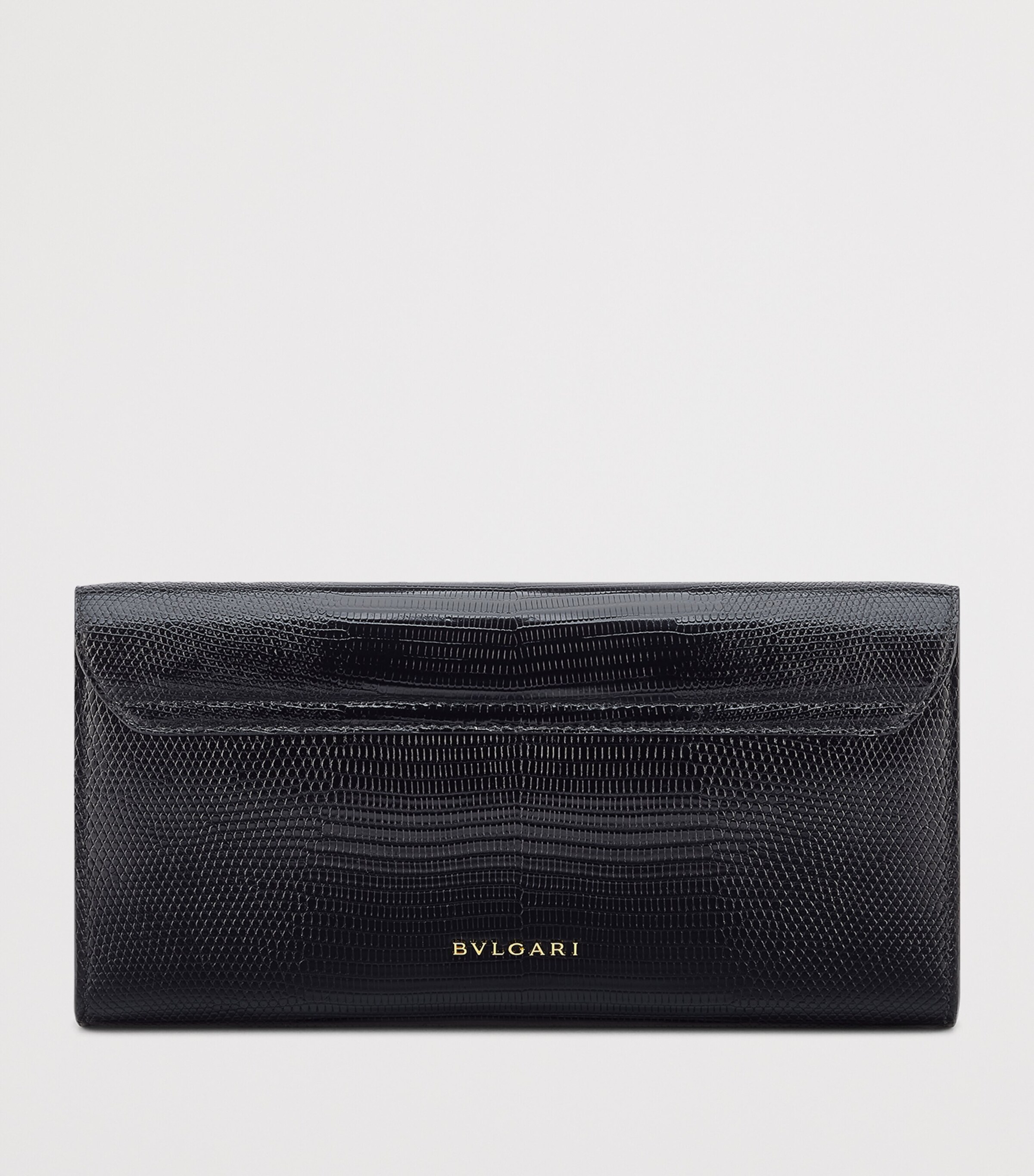 Bvlgari Lizard Leather Tubogas Clutch Bag Black Image 2