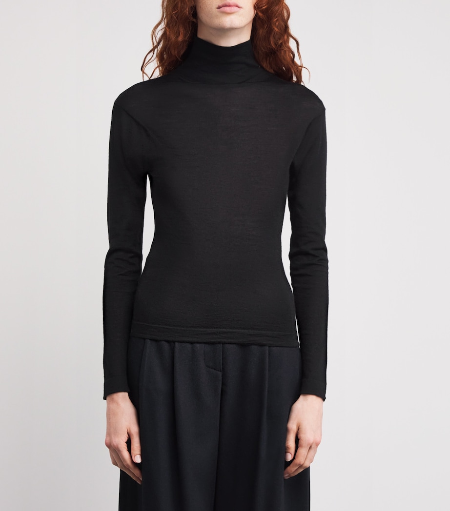 Colombo Womens Ultra-Fine Kid Cashmere Rollneck Sweater Black Image 3