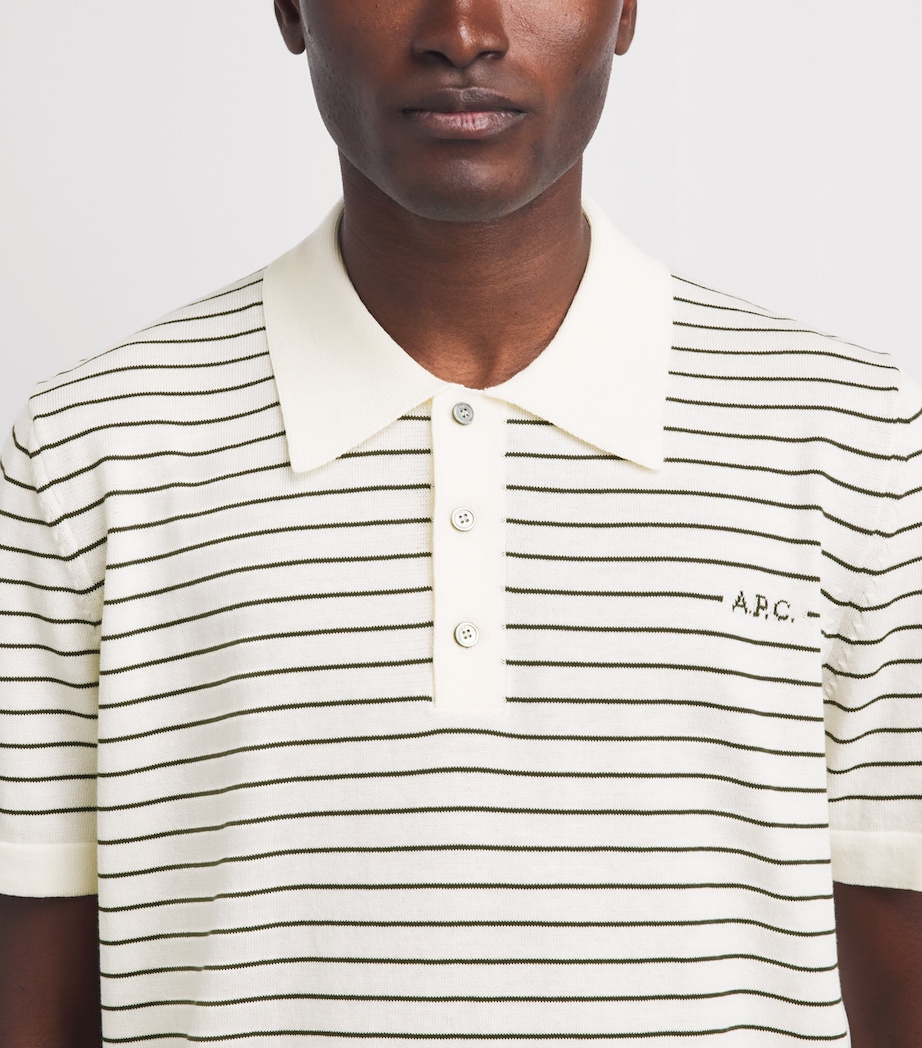 A.P.C. Mens Cotton Stripe Tristan Polo Shirt Ecru/kaki Image 3