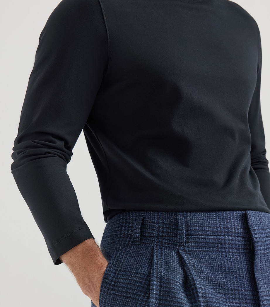 Brunello Cucinelli Mens Cotton Long-Sleeve T-Shirt Blue Image 6