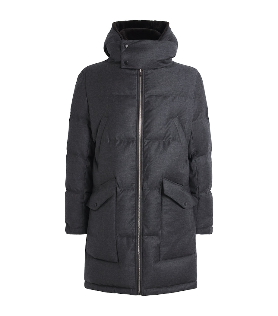 Wool-Silk Down Mink-Trim Coat B0232 ANTHRACITE/MHO Image 1